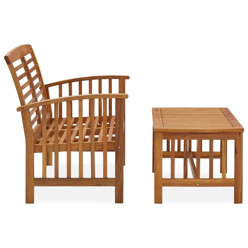 Premium 2-Piece Patio Lounge Set - Solid Acacia Wood Outdoor Furniture with Bench & Coffee Table - Vintage Brown Garden Set for Backyard, Poolside & Patio Relaxation