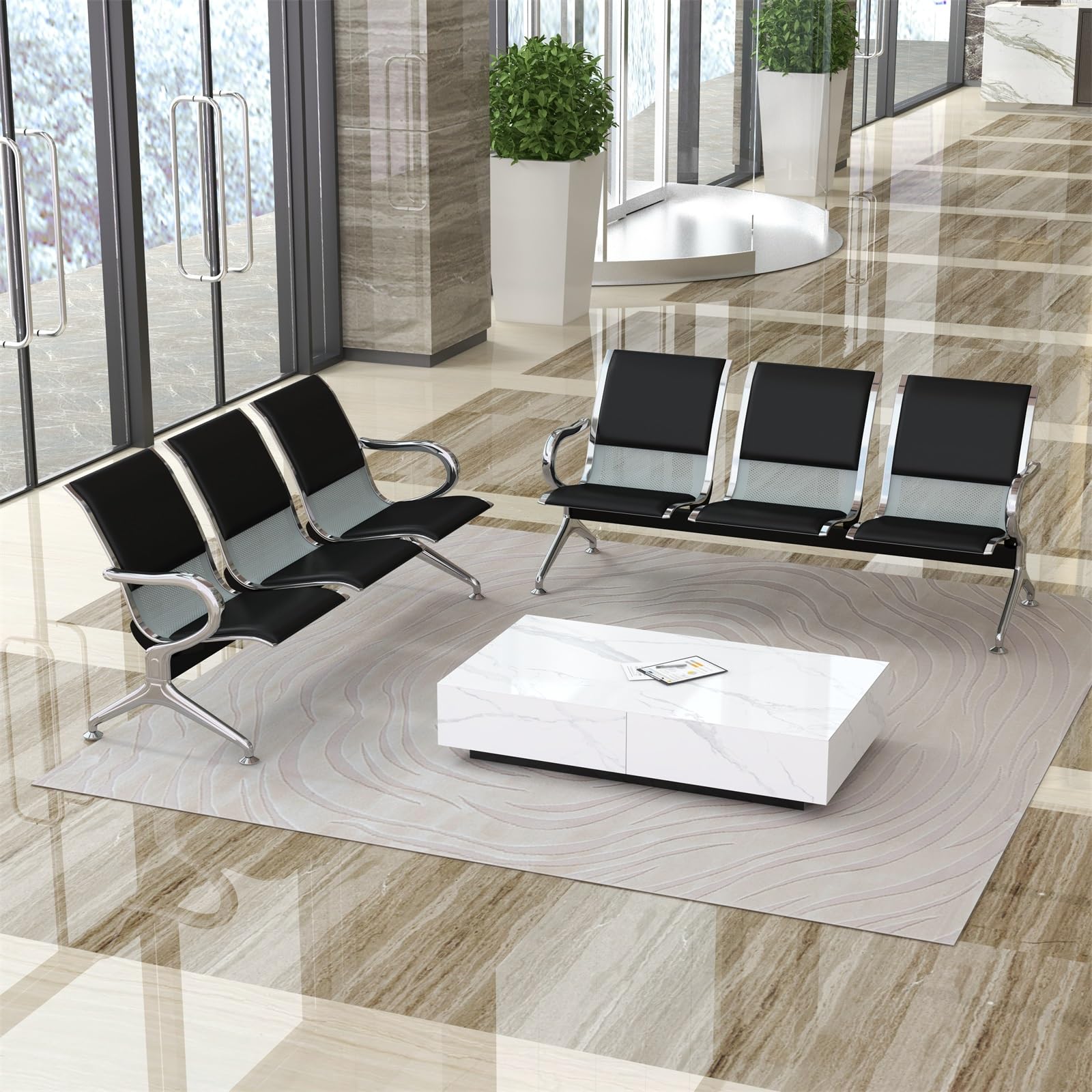 kinbor PU Leather Waiting Room Chairs Set of 2 - Durable Lobby Seating Bench for Airport, Bank, Hospital, Salon & Barbershop - Perfect for Reception Areas, Waiting Lounges & Commercial Spaces