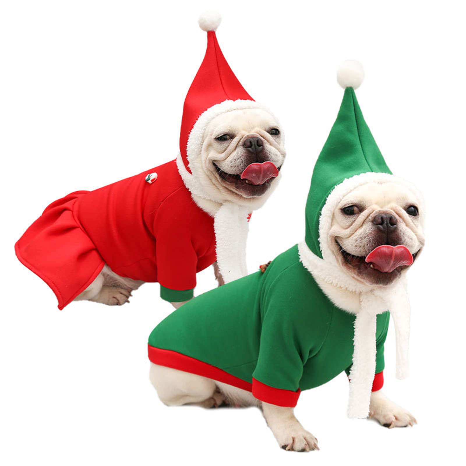 2 Pack Winter Dog Sweater with Hat - Couple Outfit for Small & Medium Dogs | Warm Puppy Shirt Costume & Princess Dress Coat (2XL, Red) - Perfect for Cold Weather Walks, Christmas Photos & Indoor Cozy Wear