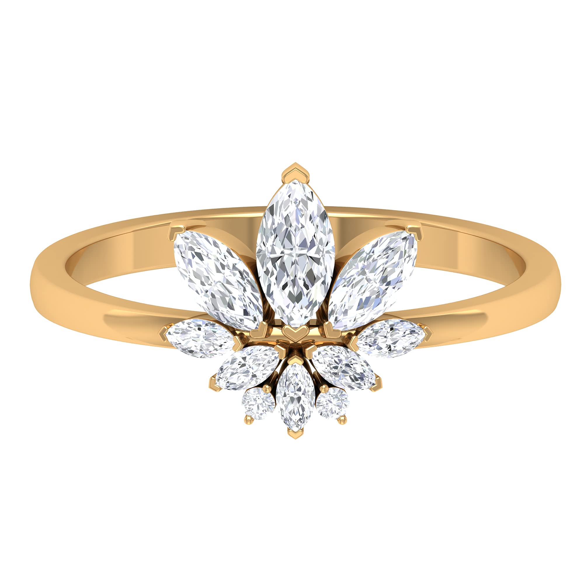 3/4 CT Marquise & Round Cut Diamond Floral Ring - Heart Prong Set 14K Solid Gold April Birthstone Ring for Women | Anniversary Gift, Engagement, Wedding, Special Occasion Jewelry