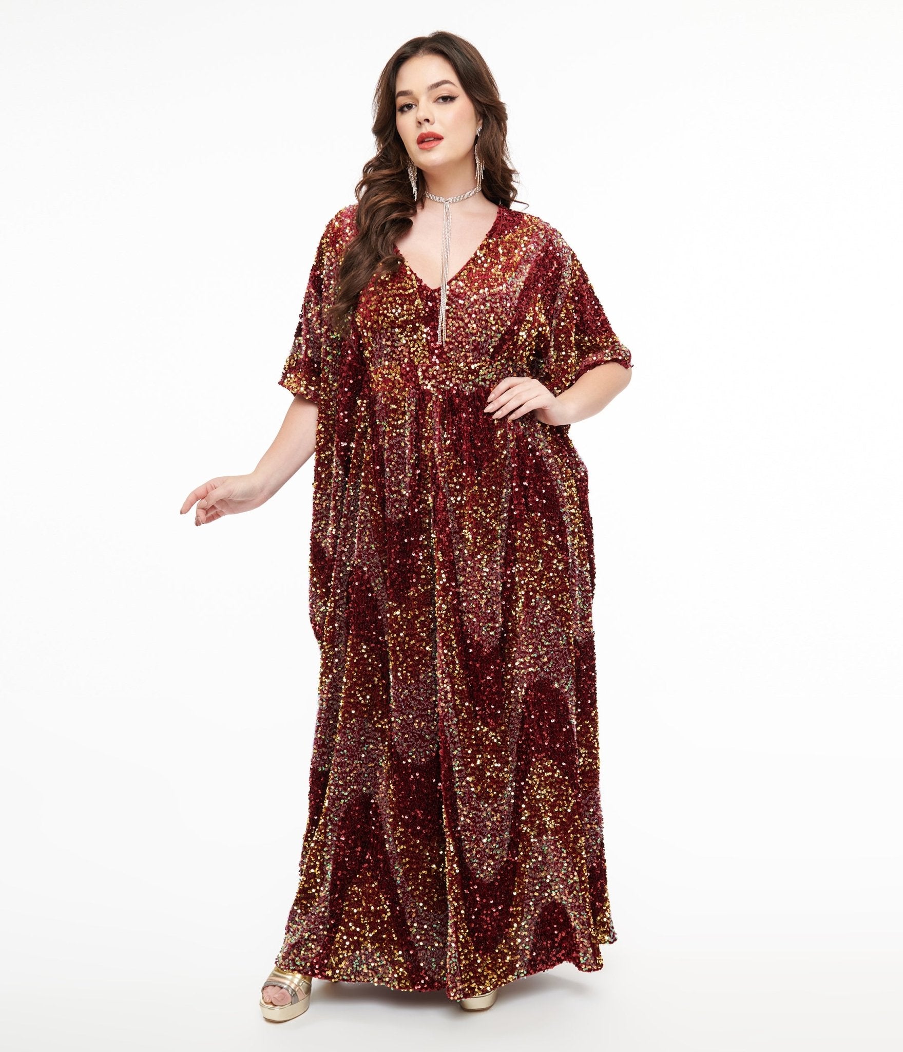 Vintage 1960s Burgundy Sequin Burton Caftan Dress - Retro Elegant Party Gown for Women, Perfect for Evening Events, Cocktail Parties & Special Occasions