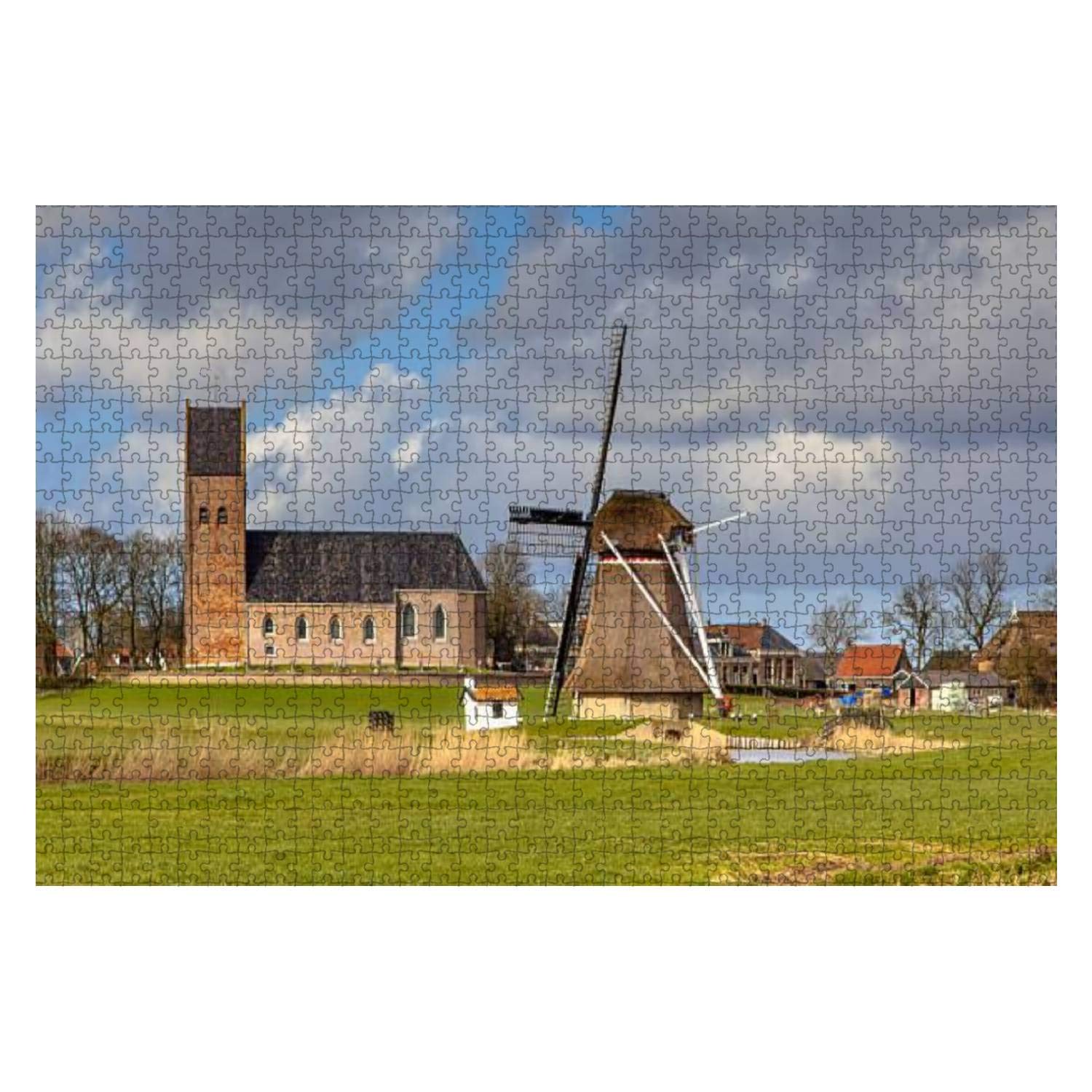 1000-Piece Historic Dutch Windmill Jigsaw Puzzle - Netherlands Rural Village Scene - Large Wooden Puzzle for Adults & Kids - Educational Toy, Creative Game, Home Decor | Perfect for Family Bonding, Stress Relief & Home Decoration