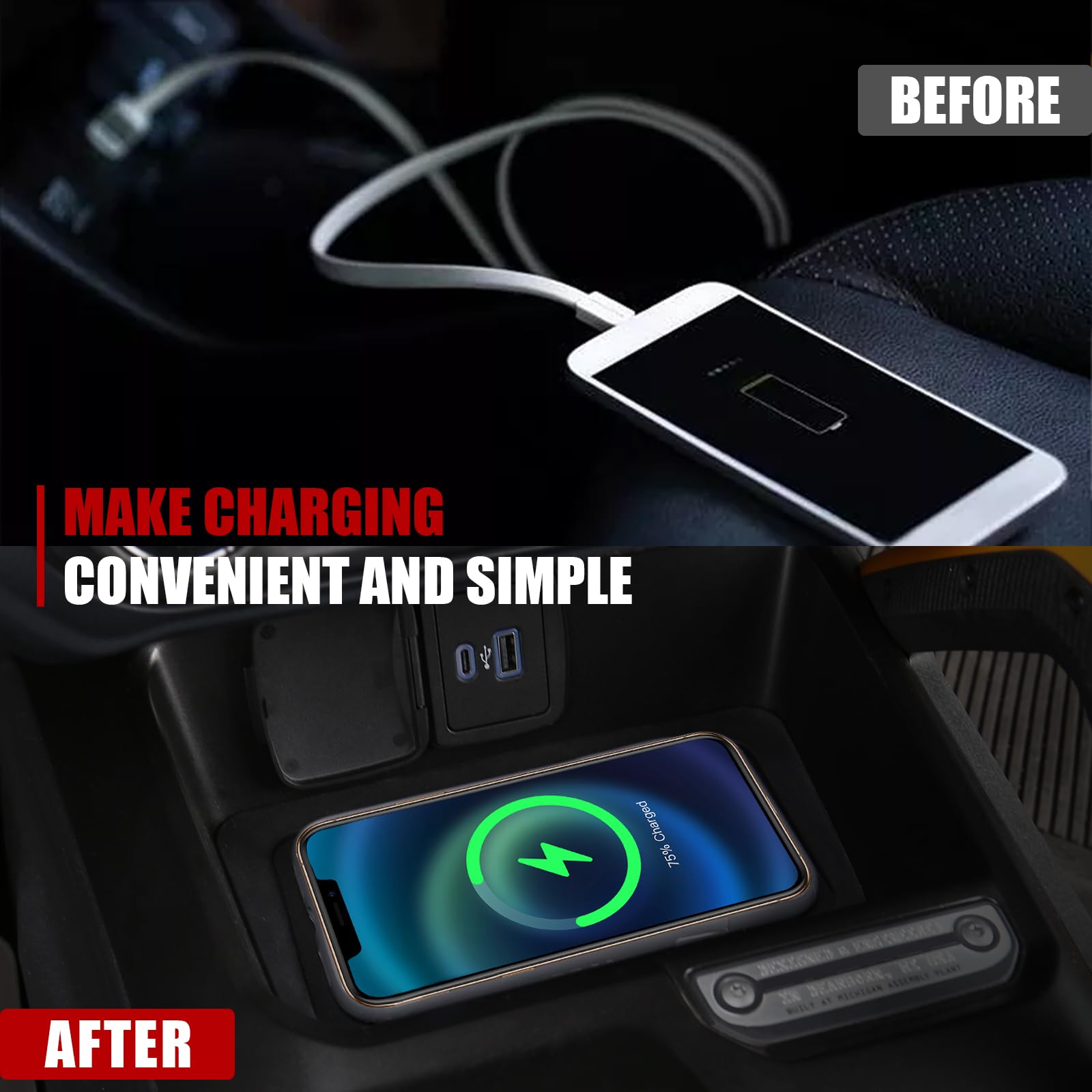 Mabett 15W Wireless Charging Pad with Cooling Fan for Ford Bronco 2021-2024 | Fast Qi Charger for 2/4 Door Models | Perfect for Road Trips & Daily Commutes