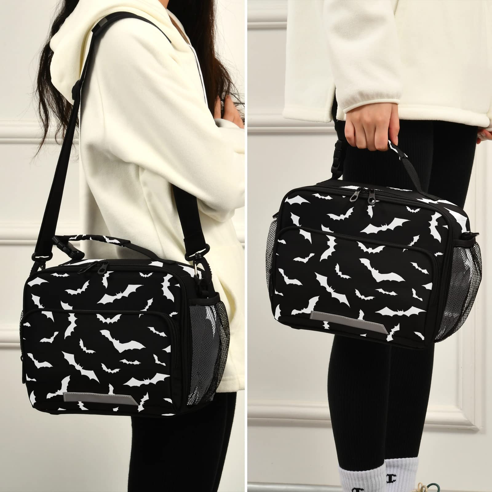 Kcldeci Insulated Lunch Bag for Women & Men - Reusable Leakproof Cooler Tote with Halloween Bats Design - Freezable Lunch Box for Office, School, Picnic & Beach - Perfect for Work Meals, Outdoor Activities & Food Storage