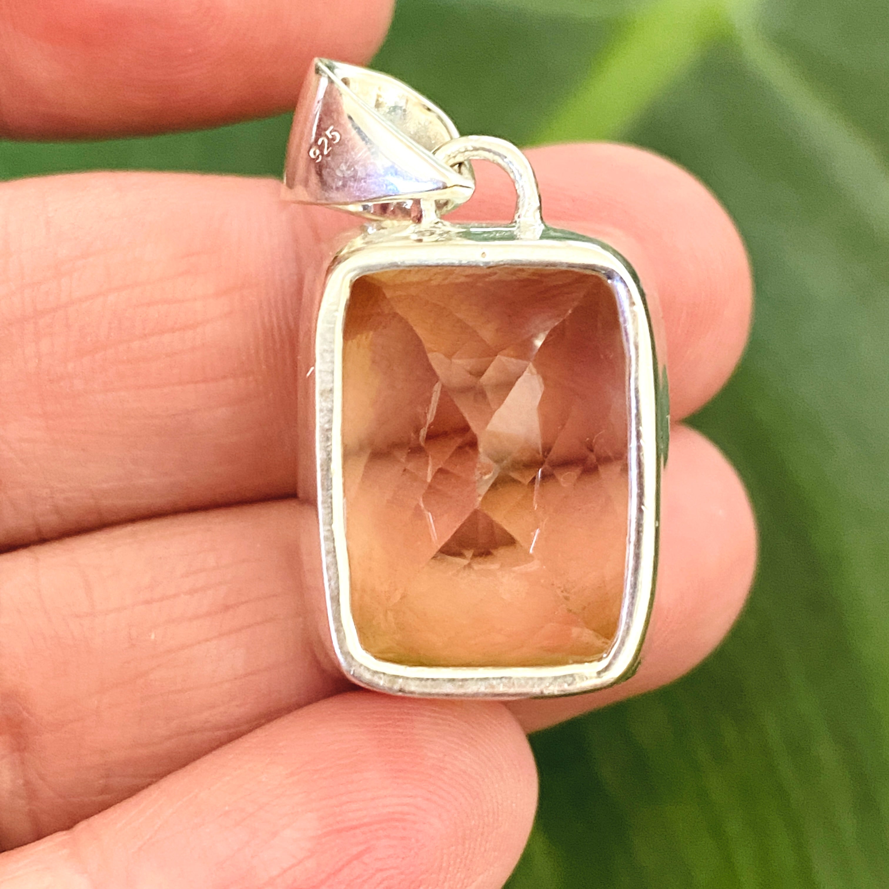 Natural Citrine Gemstone Rectangular Faceted Pendant Necklace - KPGJ4795 for Women's Jewelry Collection & Gift Giving