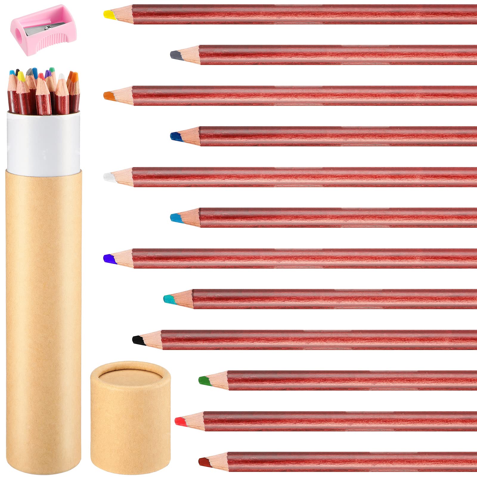 12 Pack Wooden Chalk Pencils with Sharpener & Kraft Paper Case - Assorted Colors for Chalkboard Drawing, Writing & Art - Perfect for Classrooms, Restaurants, Home Decor & DIY Crafts