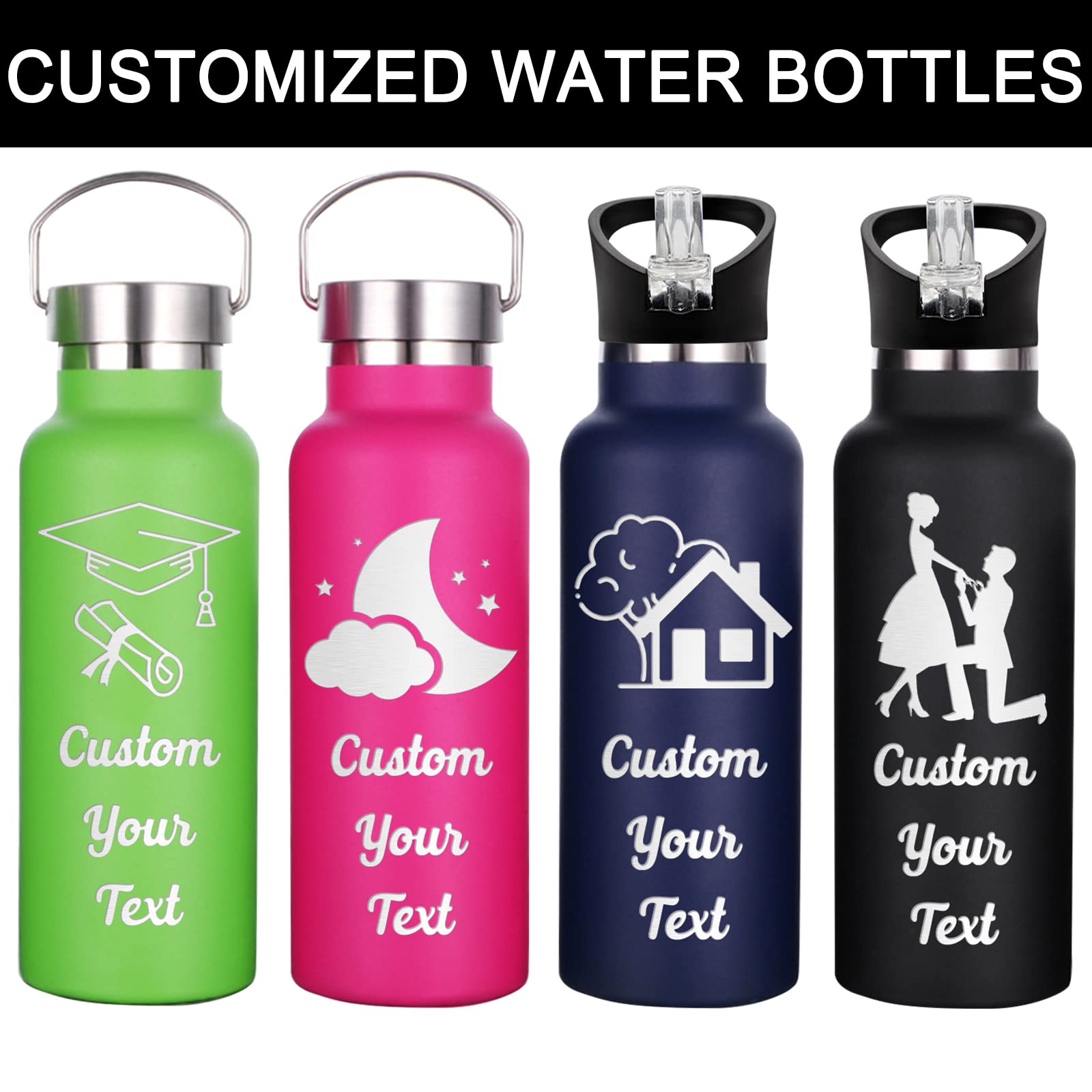 Custom Personalized Water Bottles with Engraved Names - 26oz/12oz Insulated Stainless Steel Bottle with Straw for Kids, Women & Men | Great for School, Gym, Office & Outdoor Activities
