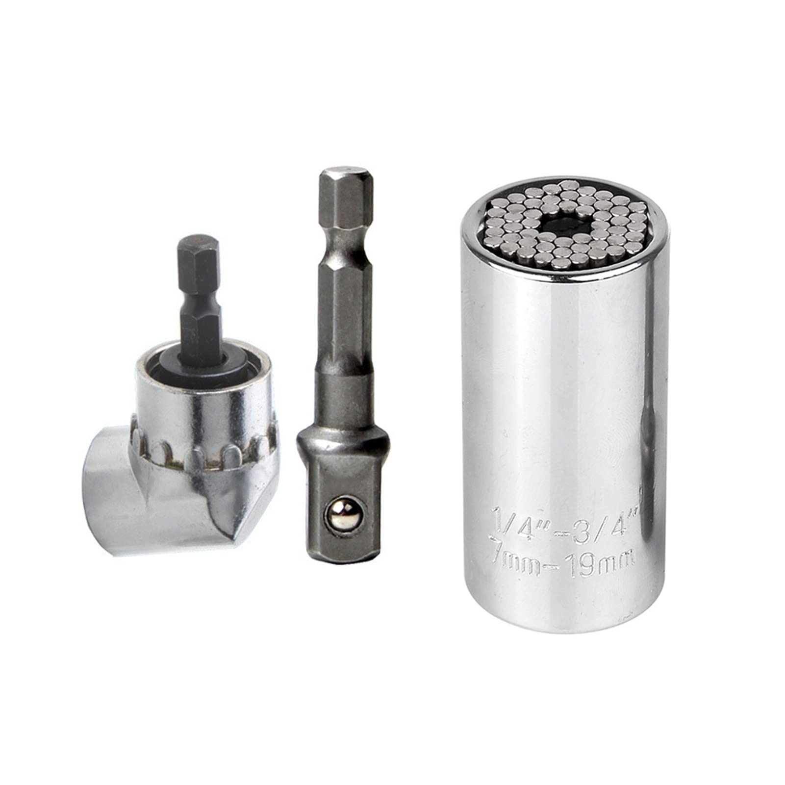 QICHI Universal Socket Wrench Power Drill Adapter Set 7mm-19mm with 105° Right Angle Drill Adapter - Professional Repair Tools (Silver) - Perfect for DIY Projects, Automotive Repairs & Home Maintenance