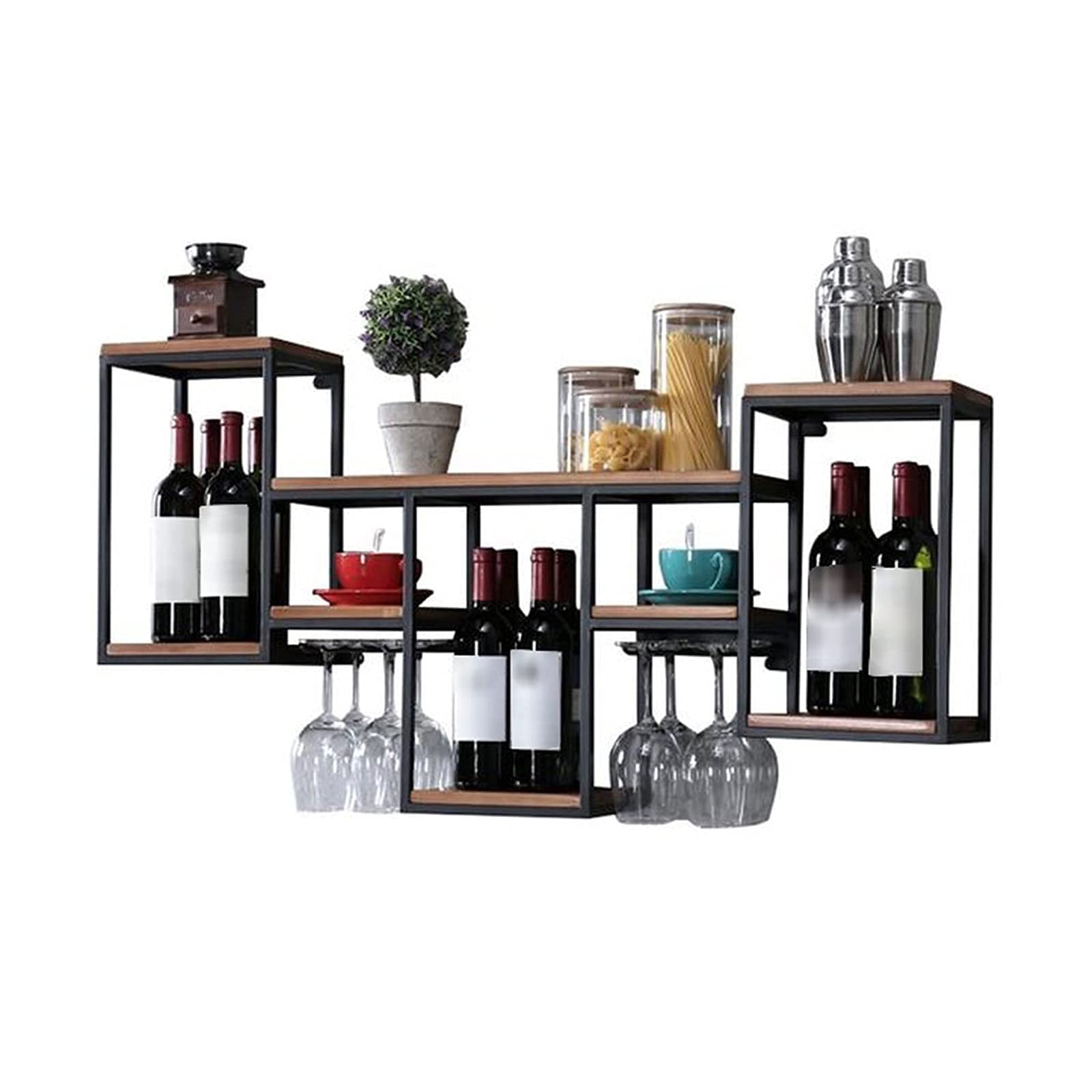 Industrial Style Wall Mounted Wine Rack - Multifunctional Hanging Storage Shelf for Wine Glasses & Bottles - Perfect for Bars, Restaurants, Kitchens & Home Decor