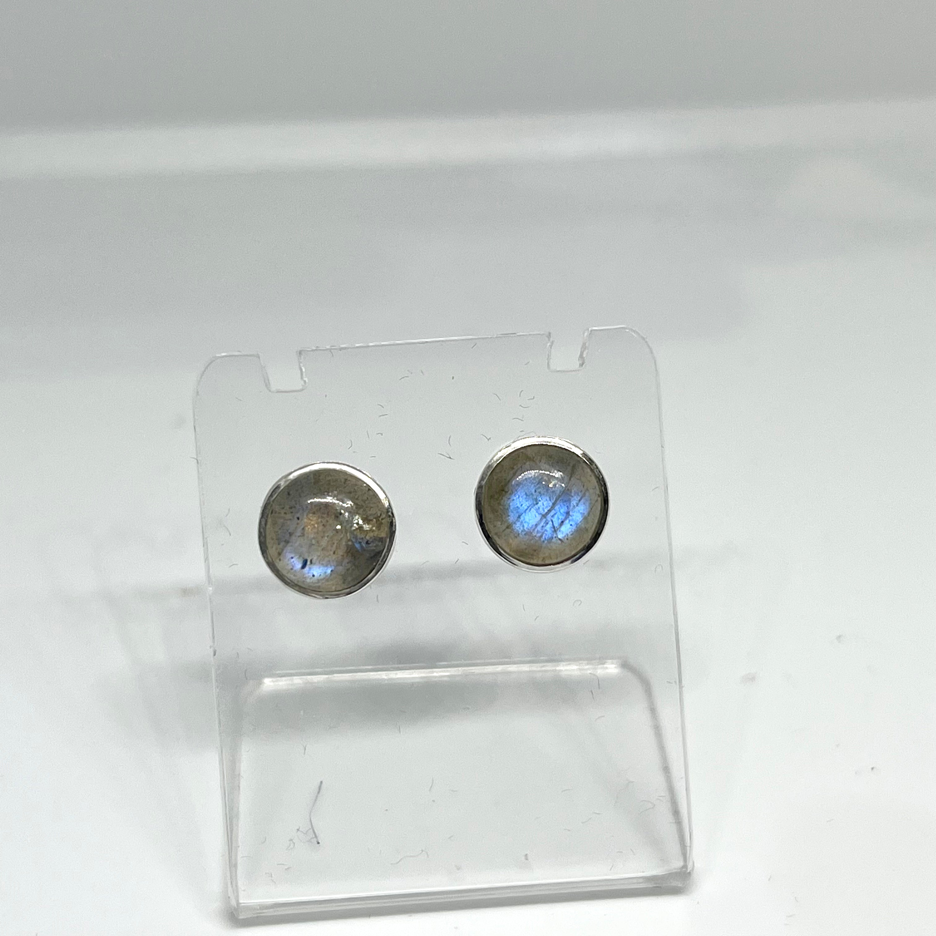 8mm Round Cabochon Bezel Set Stud Earrings - PSE019 | Dainty Jewelry for Everyday Wear, Gift for Her, Women's Fashion Accessories