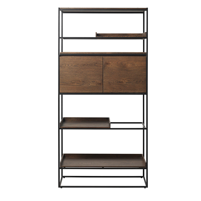 RIVOLI 1.8M Display Unit - Modern Smoked Oak & Black Bookshelf for Living Room, Office & Bedroom Storage