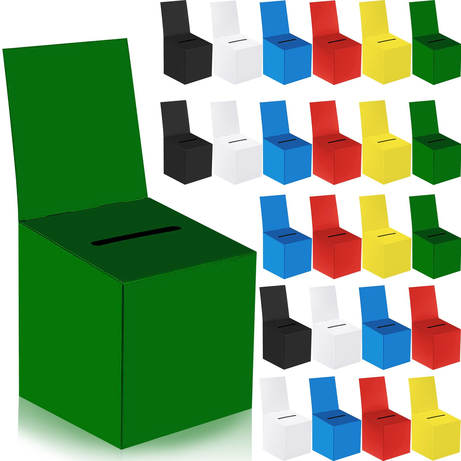 24-Pack 6x6x6 Inch Cardboard Ballot Box with Slot - Raffle, Donation, Voting & Business Card Collection Box for Fundraising, Contests & Events (6 Colors) - Perfect for Charity Drives, School Elections & Office Voting
