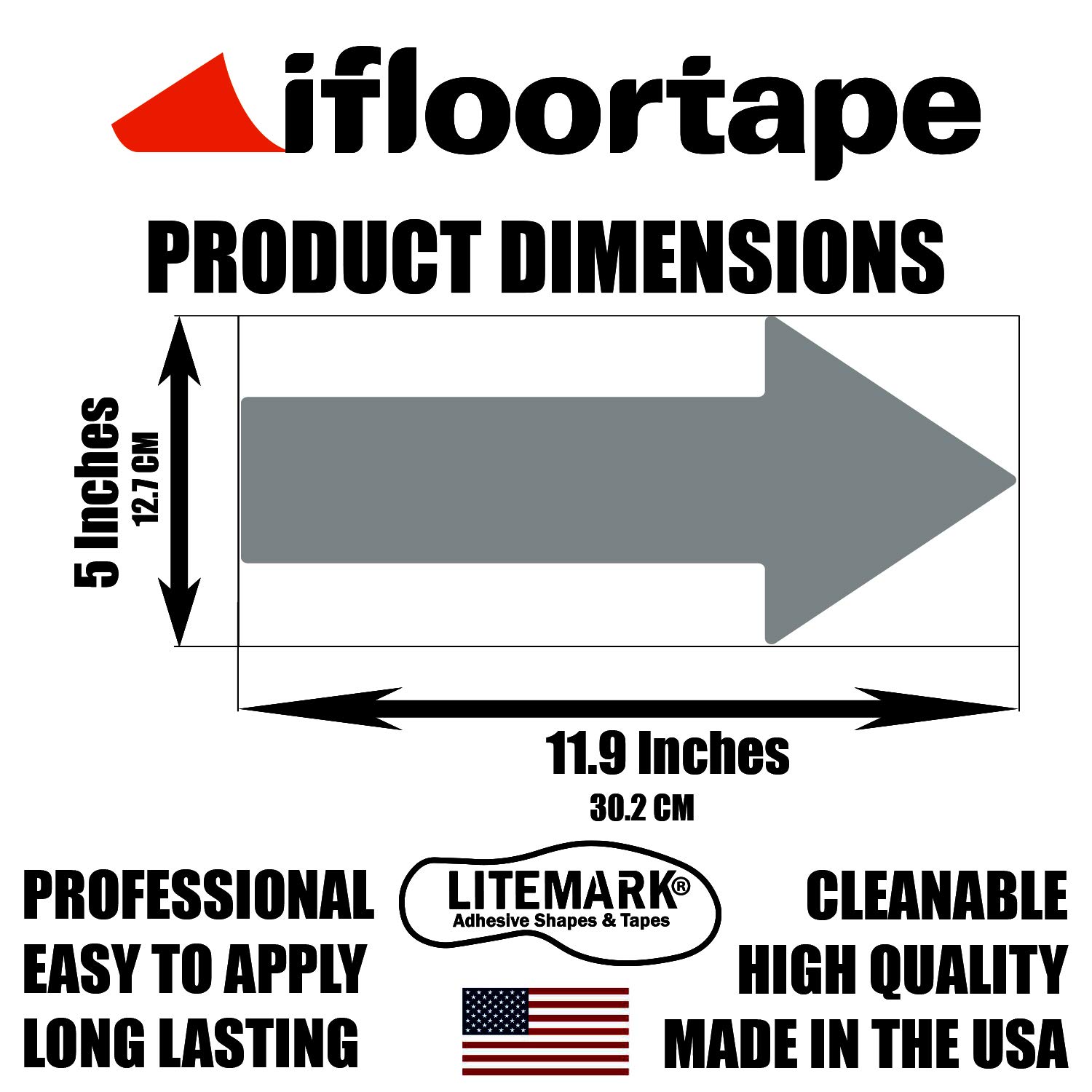 LiteMark Removable Arrow Stickers - Large 12 Inch Safety Floor Decals (Pack of 30, Grey) for Warehouse, Retail Stores & Event Venues - Direct Traffic & Promote Safety