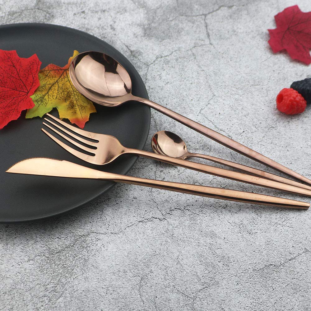 JASHII 32-Piece Stainless Steel Rose Gold Flatware Set - Mirror Polished Knife Fork Spoon - Elegant Dinnerware for Wedding, Party, Christmas & Holiday Dining - Perfect for Home Kitchen & Formal Occasions