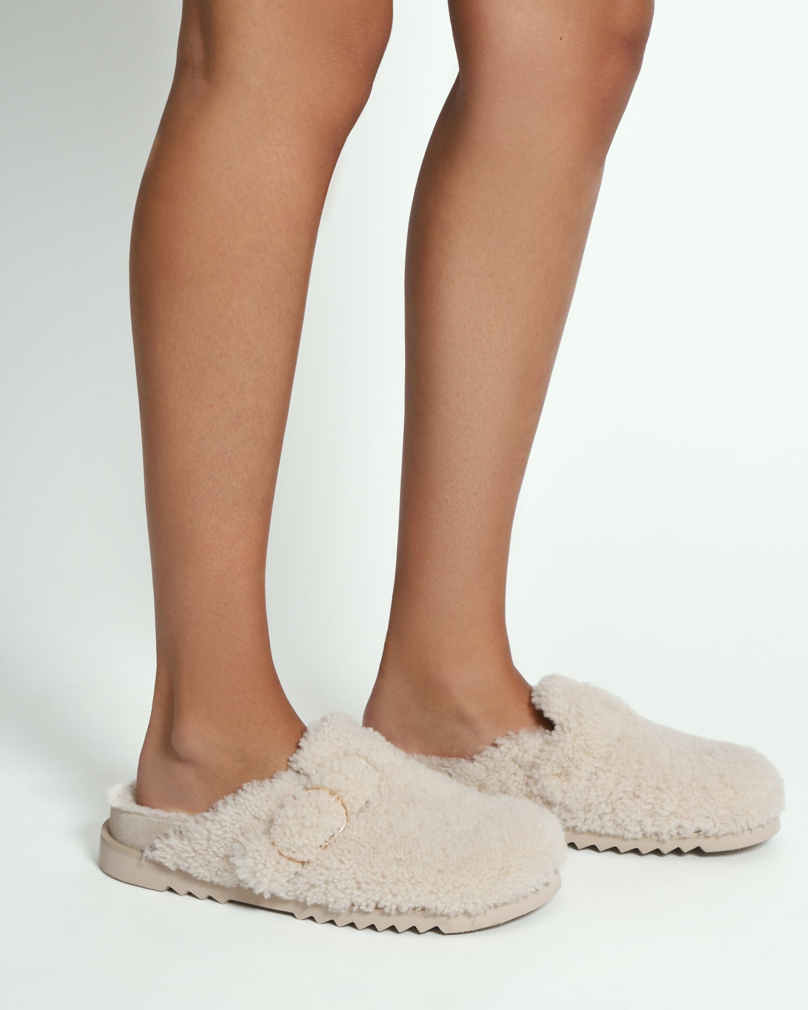 JUNIE Women's Casual Flats - Cream Shearling Lined Comfortable Slip-On Shoes for Walking, Work & Everyday Wear