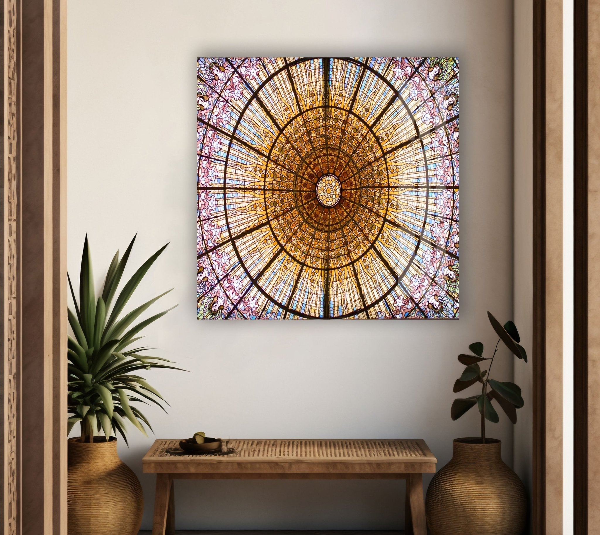 Barcelona Stained Glass Church Wall Art - Handmade Religious Home Decor for Living Room, Bedroom & Office - Perfect Gift for Christian Housewarming & Wedding