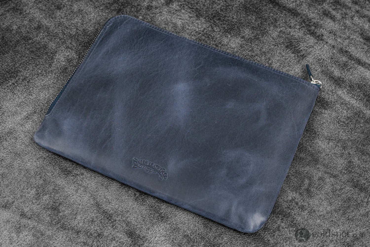 Galen Leather Zippered Writer's Bank Bag - Premium Crazy Horse Navy Blue Leather Organizer for Pens, Cash & Documents | Perfect for Writers, Students & Office Use
