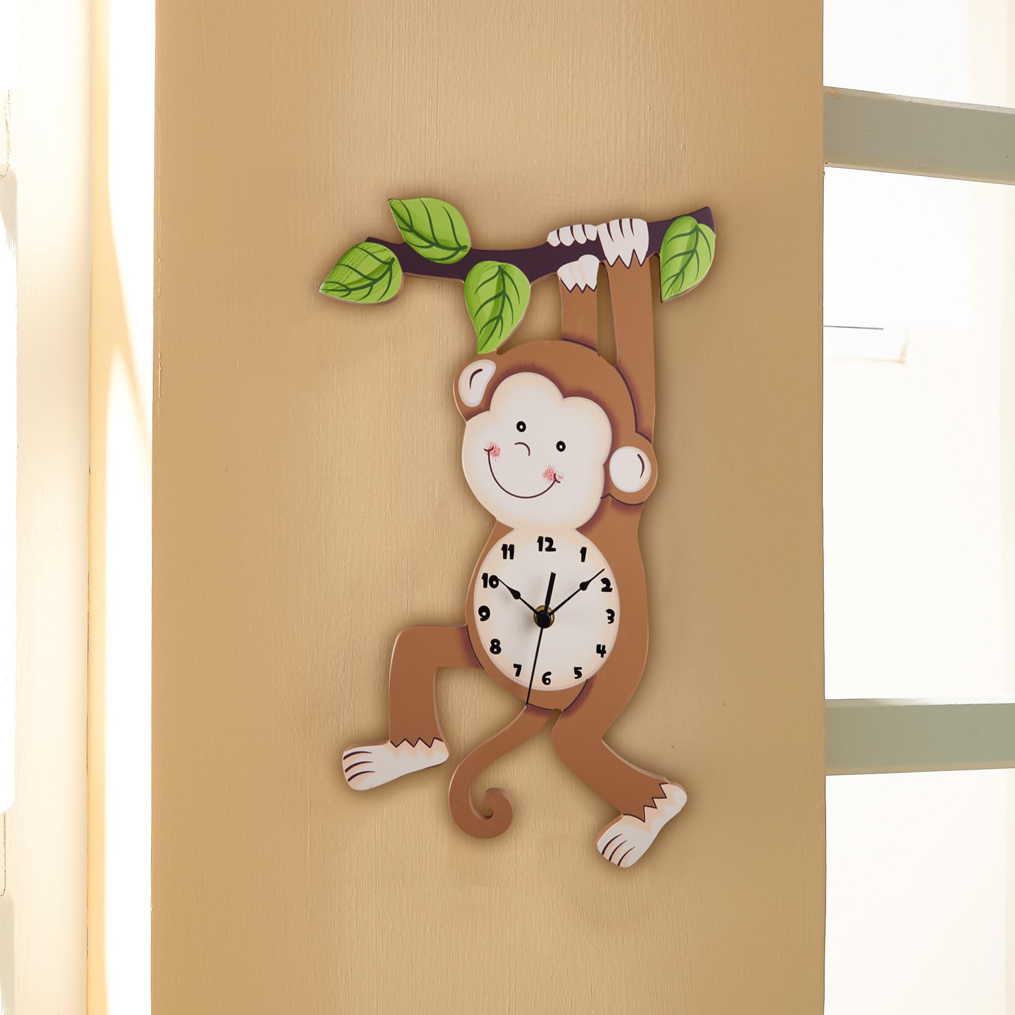 Fantasy Fields Sunny Safari Nursery Clock - Silent Non-Ticking Kids Wall Clock for Classroom, Bedroom & Playroom Decor - Monkey Themed Brown Wall Clock for Baby Nursery & Children's Room