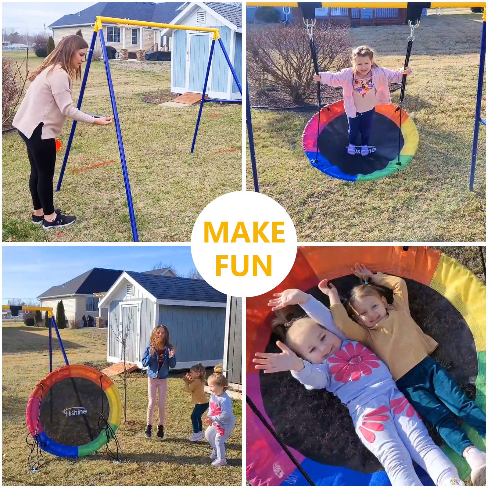 Heavy Duty Full Steel Metal Swing Stand Frame for Backyard - Blue & Yellow (Swing Not Included) | Outdoor Play Equipment for Kids, Parks & Gardens