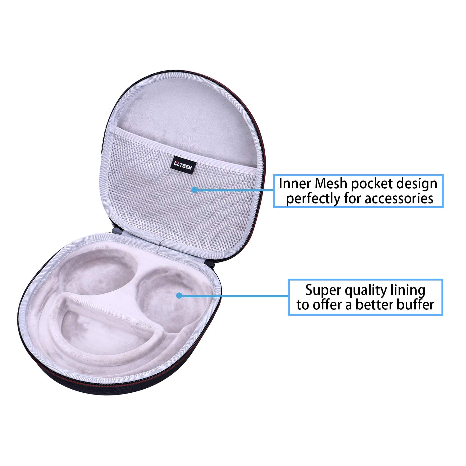 LTGEM Protective Case for Sony WH-CH720N WH-CH520 WH-CH710N WH-CH510 Noise Cancelling Headphones - Durable Travel Storage Cover for Over-Ear Headsets (Black & Gray) - Perfect for Travel, Commuting & Home Organization