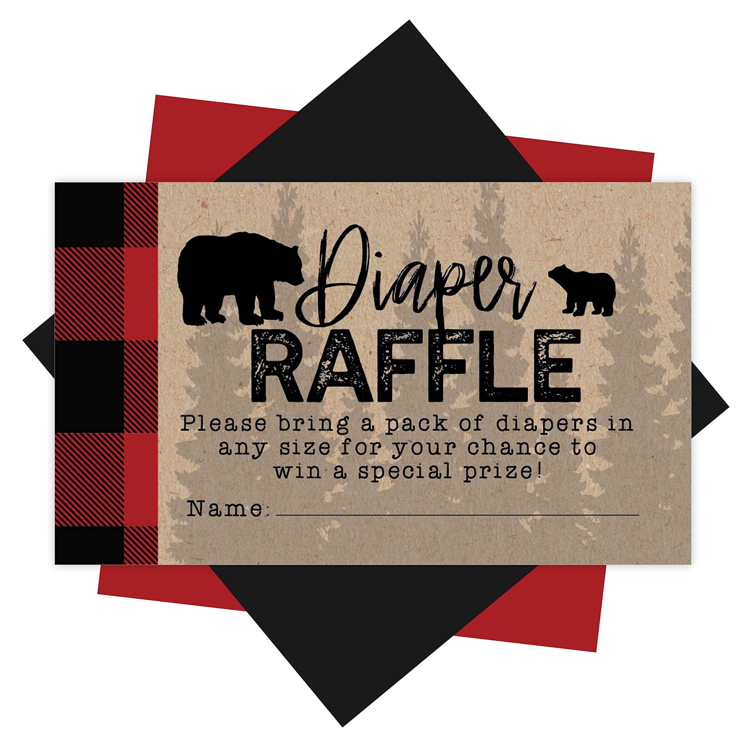 Hadley Designs 25 Baby Shower Diaper Raffle Tickets - Lumberjack Theme for Boys, Baby Shower Games, Diaper Raffle Cards, Baby Raffle Tickets, Baby Shower Invitations - Perfect for Baby Shower Decorations, Party Favors and Gender Reveal Events