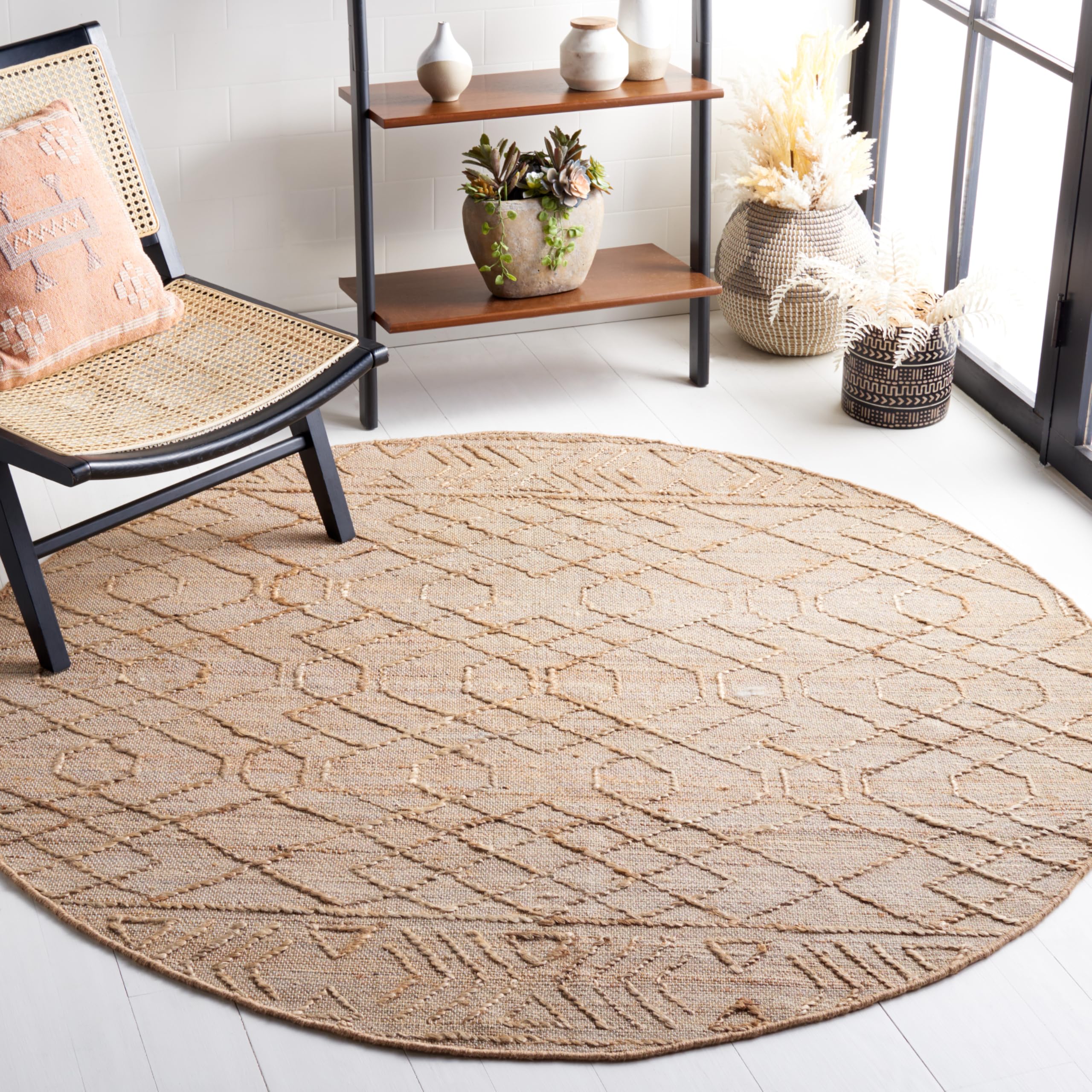 SAFAVIEH Natural Fiber Collection Handmade Boho Jute Area Rug - 6' Round, Natural & Beige, Fringe Trim | Durable for High Traffic Living Room, Bedroom, Dining Room | Eco-Friendly Home Decor (NFB407A)