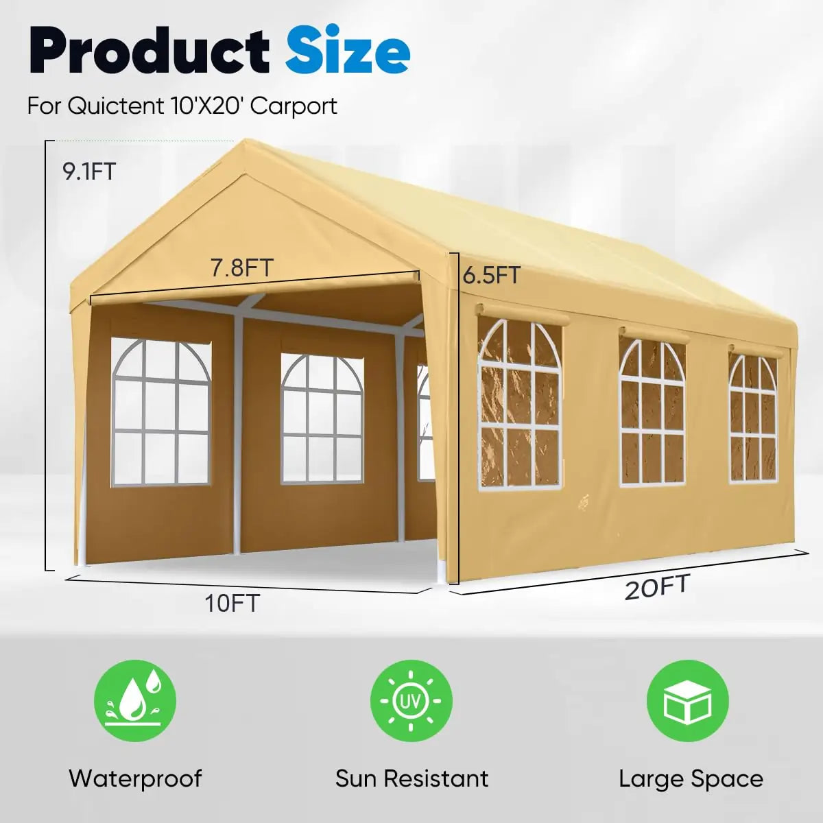 20' x 10' Heavy Duty Car Shelter with Windows - Waterproof UV Resistant Portable Garage for Vehicle Storage, Outdoor Parking, and RV Protection