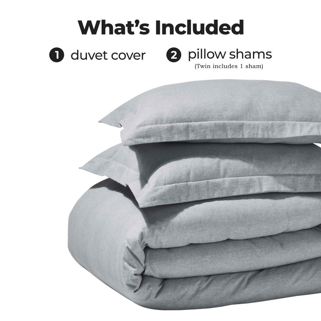 Soft Melange Flannel Cotton Two-Toned Brushed Duvet Cover Set - Cozy Bedding for Winter Nights & Guest Room Comfort