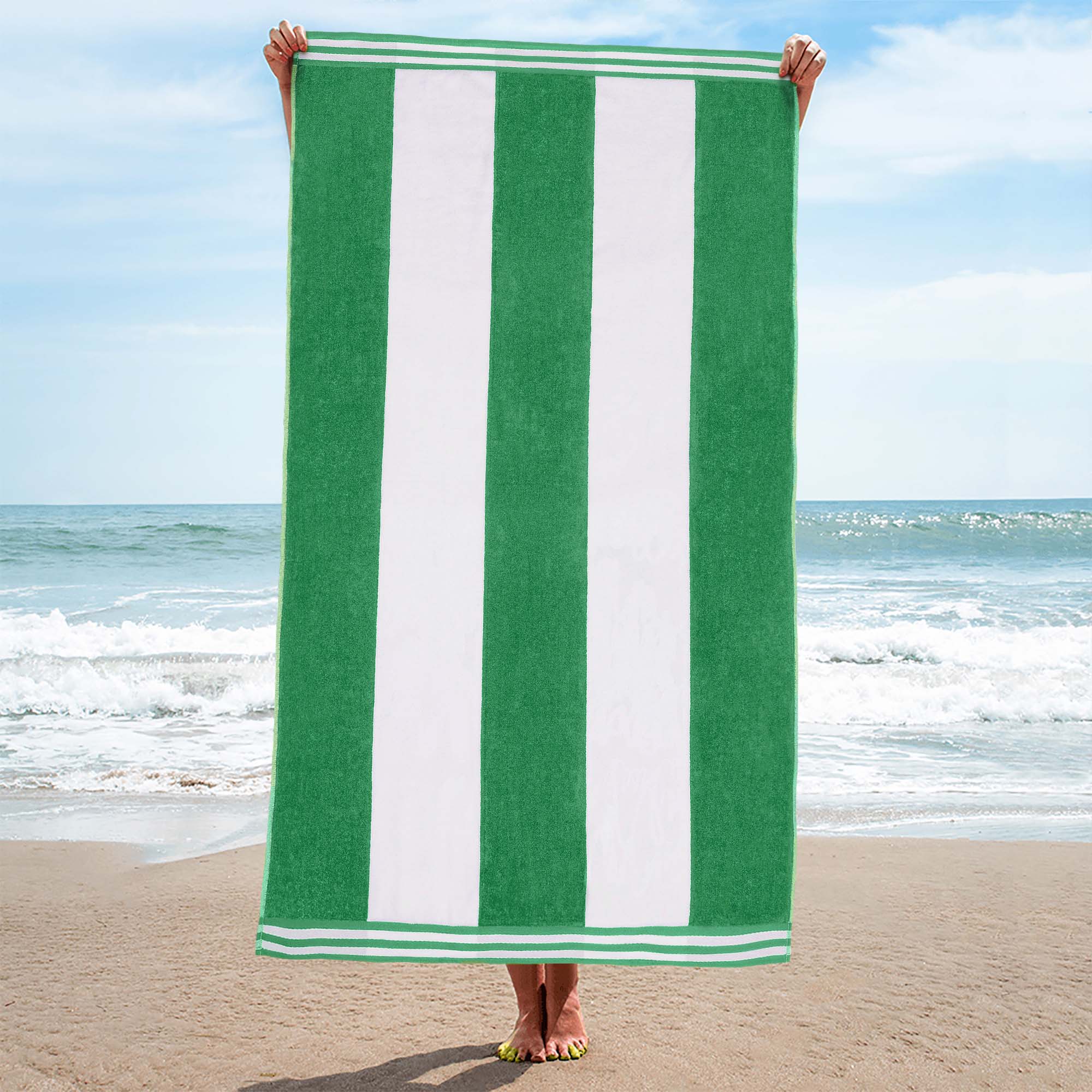 Premium Cabana Stripe Oversized Cotton Beach Towel Set of 2, 4, or 6 - Soft, Absorbent & Quick-Drying for Pool, Beach, Vacation & Spa Use