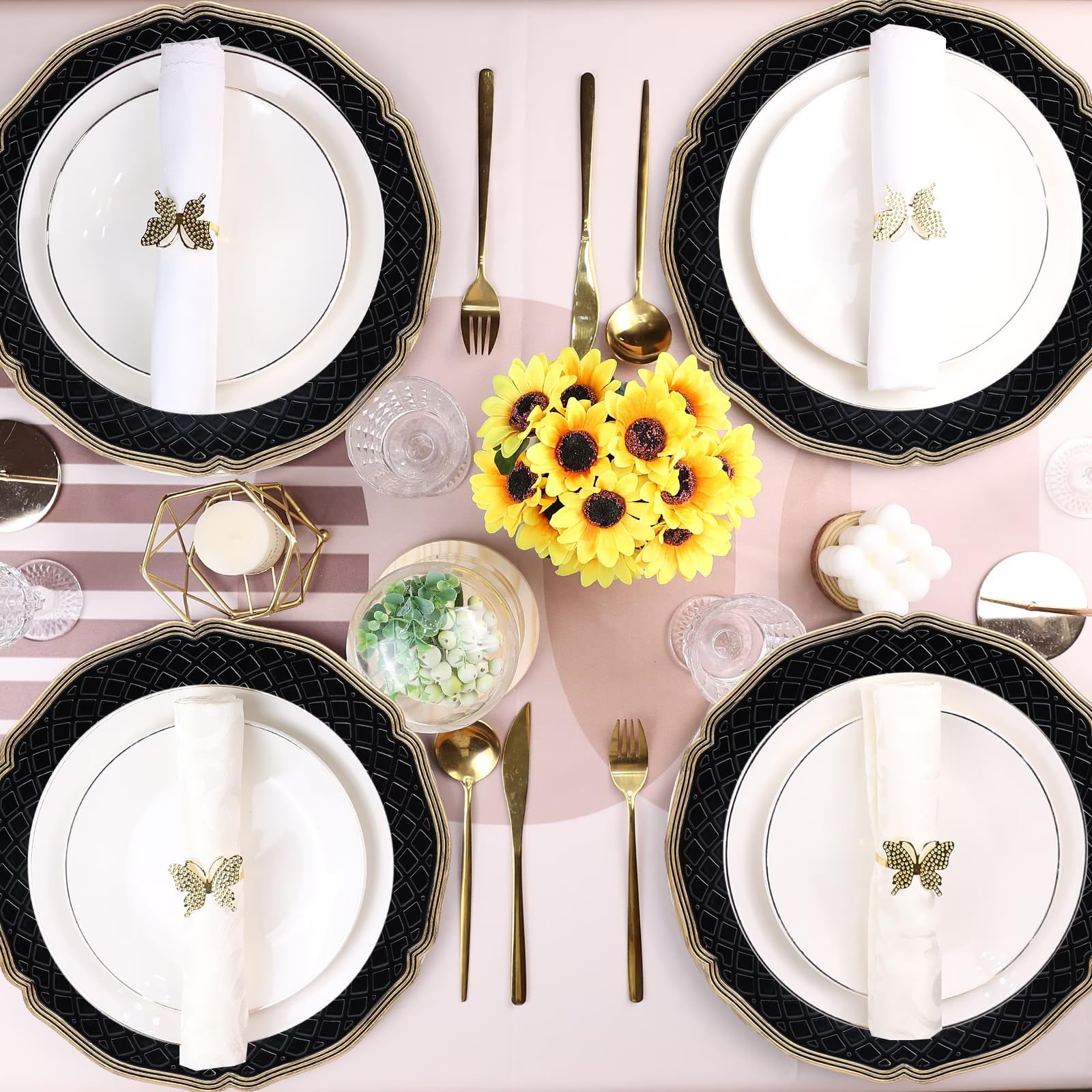 Black Scallop Charger Plates Set of 6 - Elegant Plastic Dinner Plate Chargers for Weddings, Holidays & Special Events - Perfect for Thanksgiving, Christmas & Table Decorations - Ideal for Formal Dining, Buffets & Party Decor