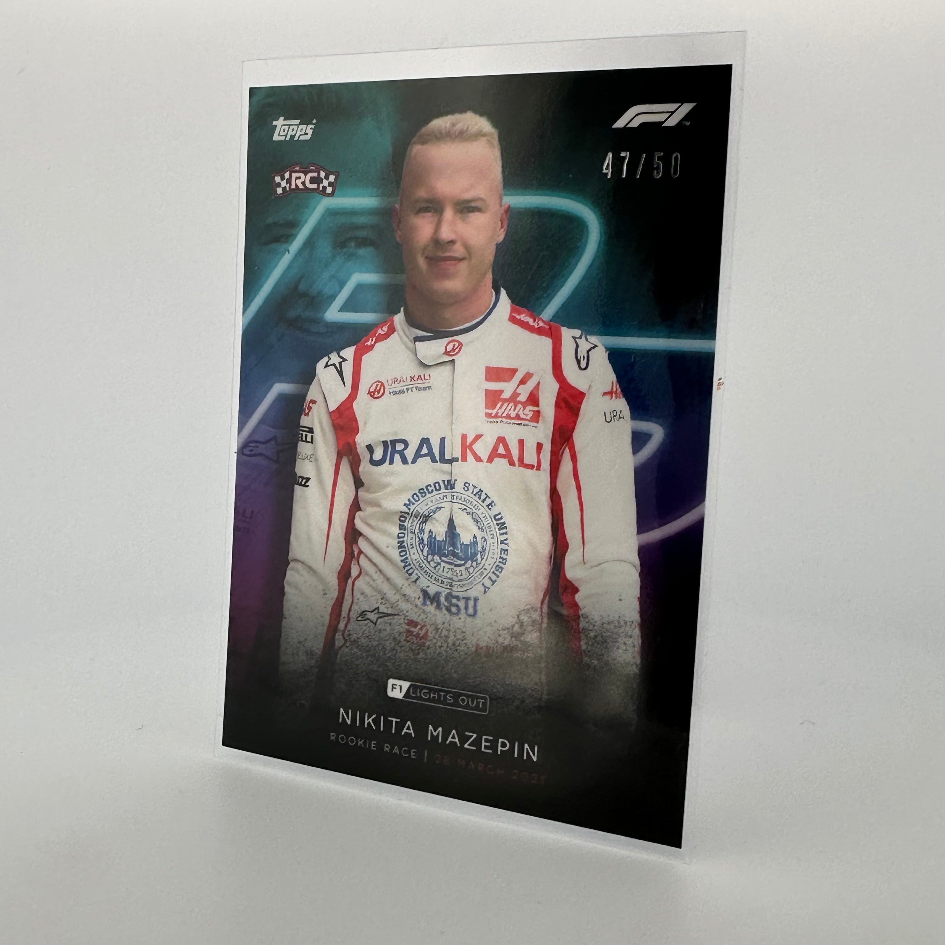 47/50 Nikita Mazepin Rookie Race Aqua Parallel F1 Racing Card - Collectible Trading Card for F1 Fans, Sports Memorabilia Enthusiasts - Perfect for Display, Trading, and Sports Collections