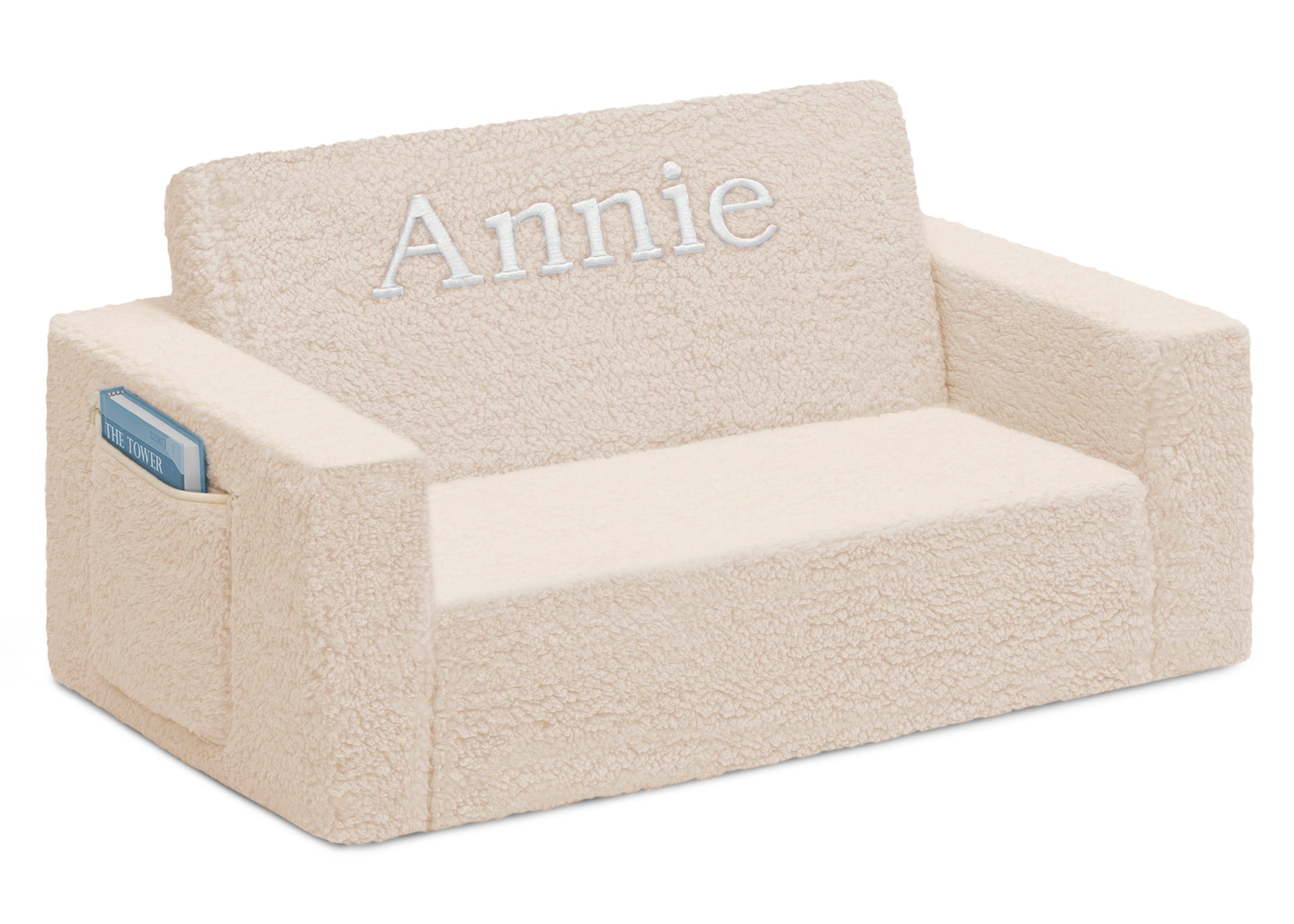 Personalized Cozee Flip Out Sherpa 2-in-1 Convertible Sofa to Lounger for Kids - Soft & Comfy Children's Furniture for Playroom, Bedroom or Nursery