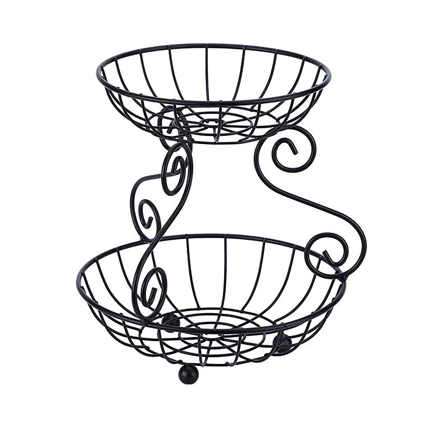 Vintage Style 2-Tier Iron Fruit Basket - Black Metal Storage Basket for Living Room, Kitchen, Dining Table | Perfect for Organizing Fruits, Snacks, and Home Decor