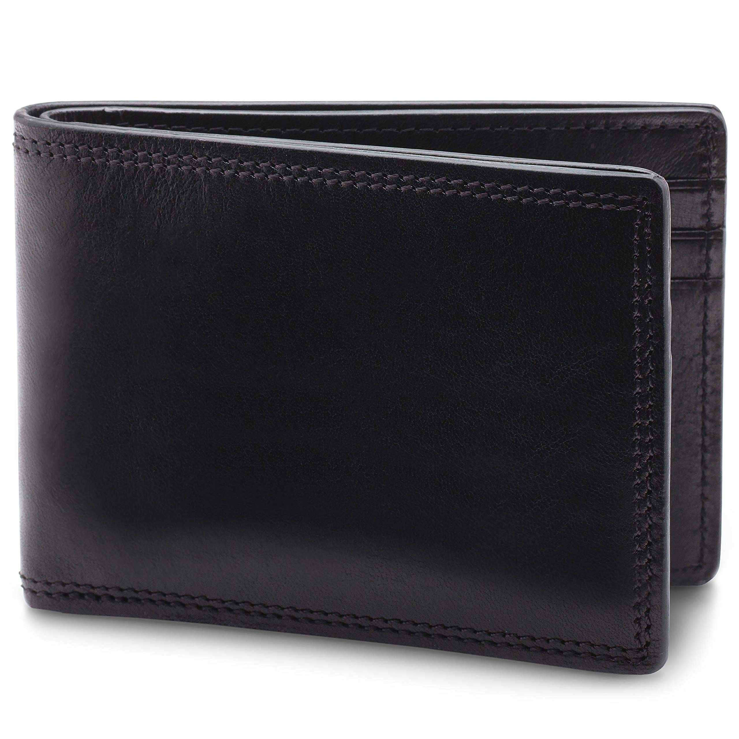 Bosca Men’s Genuine Leather Slim Bifold Wallet - RFID Blocking - Black - Perfect for Everyday Carry & Travel Essentials