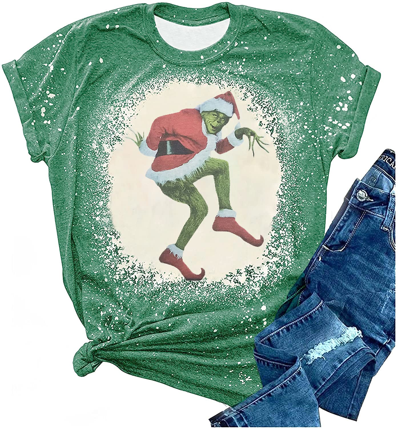 Funny Christmas Bleached T-Shirt for Women - Holiday Cartoon Print Tee - Perfect Gift for Xmas Movie Fans (Casual Wear, Christmas Parties, Gift Exchanges)