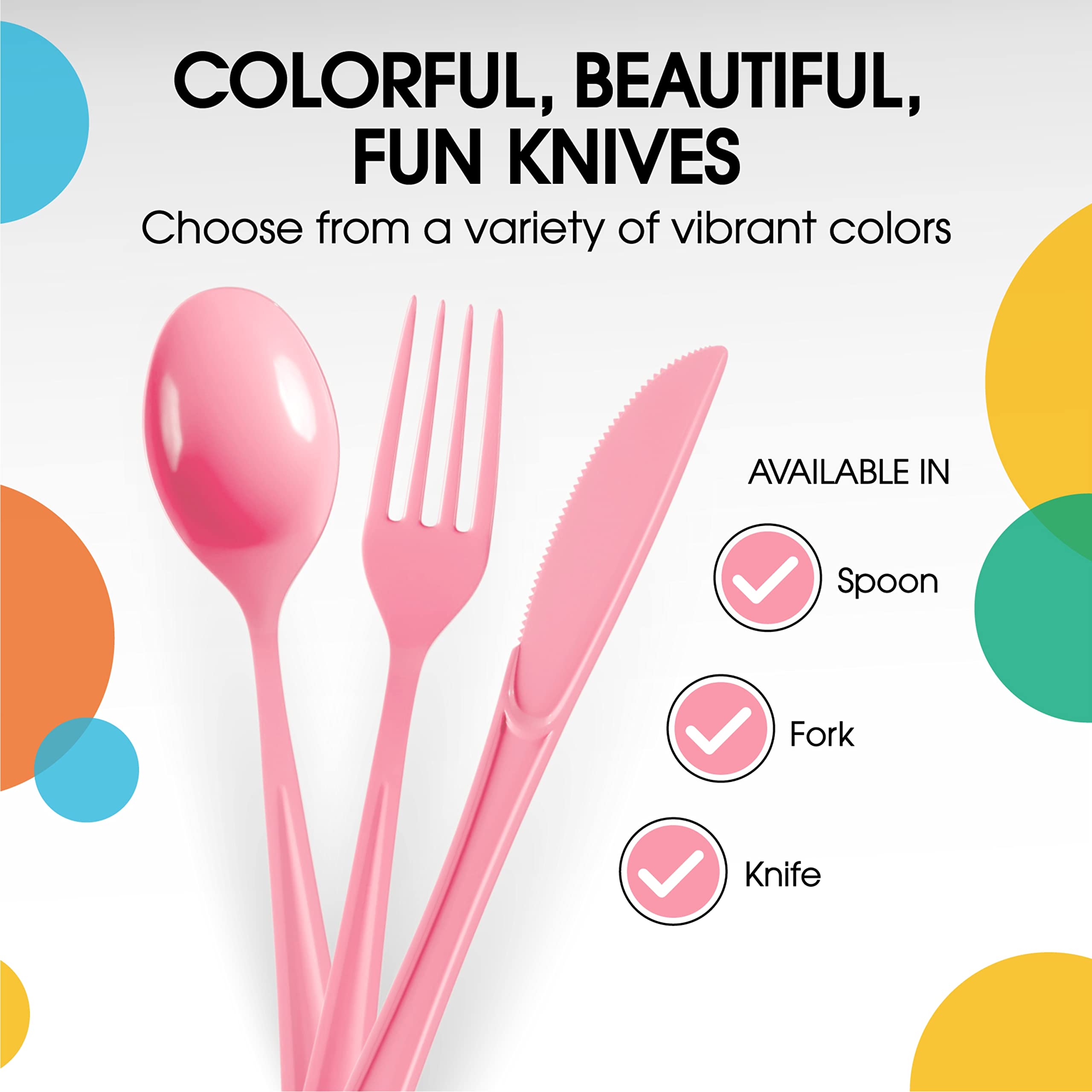 100-Pack Heavy Duty Disposable Pink Plastic Knives - Durable Cutlery Set for Parties, Picnics, BBQs & Catering Events - Bulk Flatware Utensils for Wedding, Birthday & Holiday Tableware Supplies