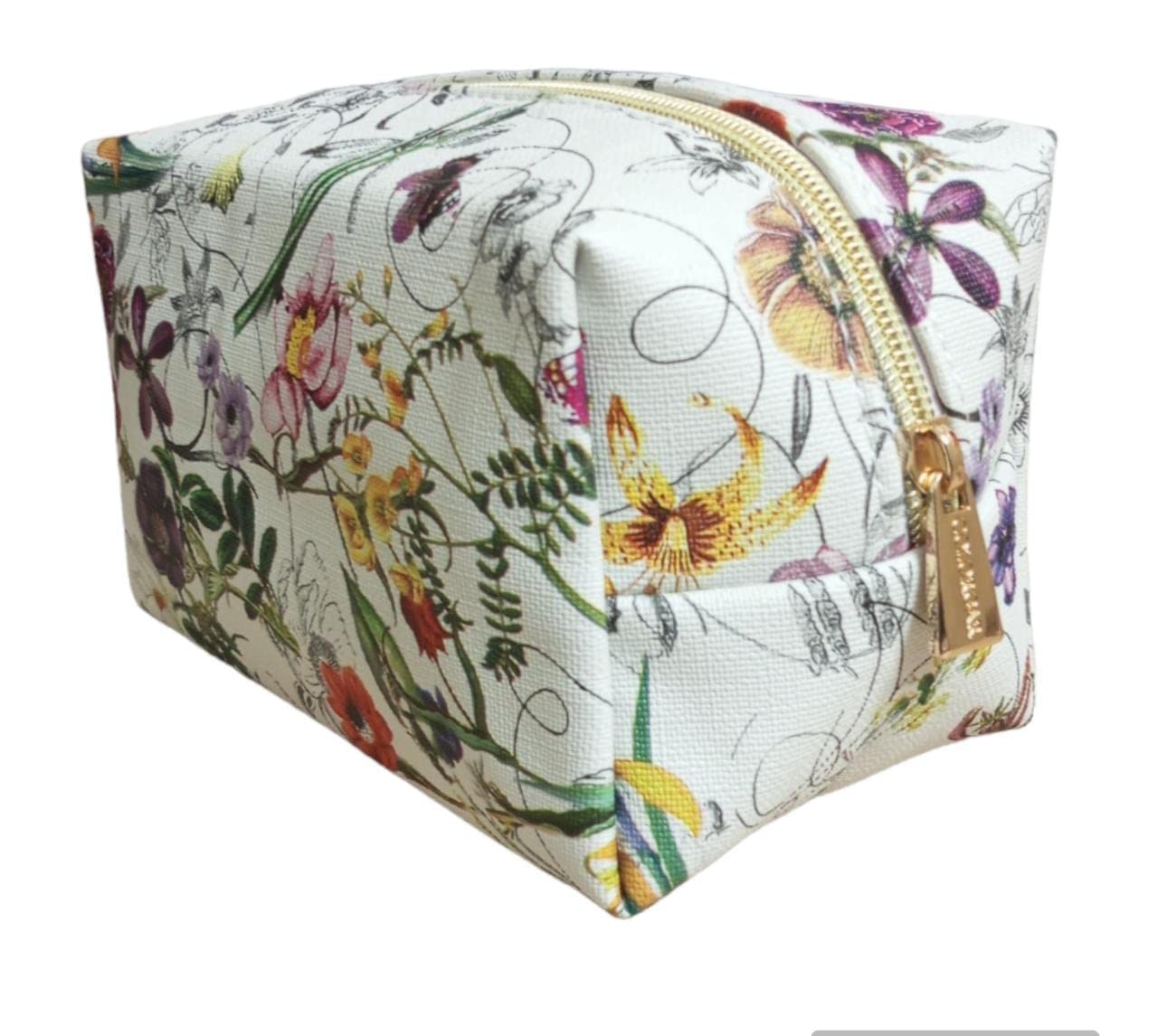 Bridester Large Makeup Bag with Zipper - Waterproof Travel Cosmetic Organizer for Women & Girls - Spacious Toiletry Pouch (White Floral Design) - Perfect for Travel, Gym, Beach & Daily Makeup Storage