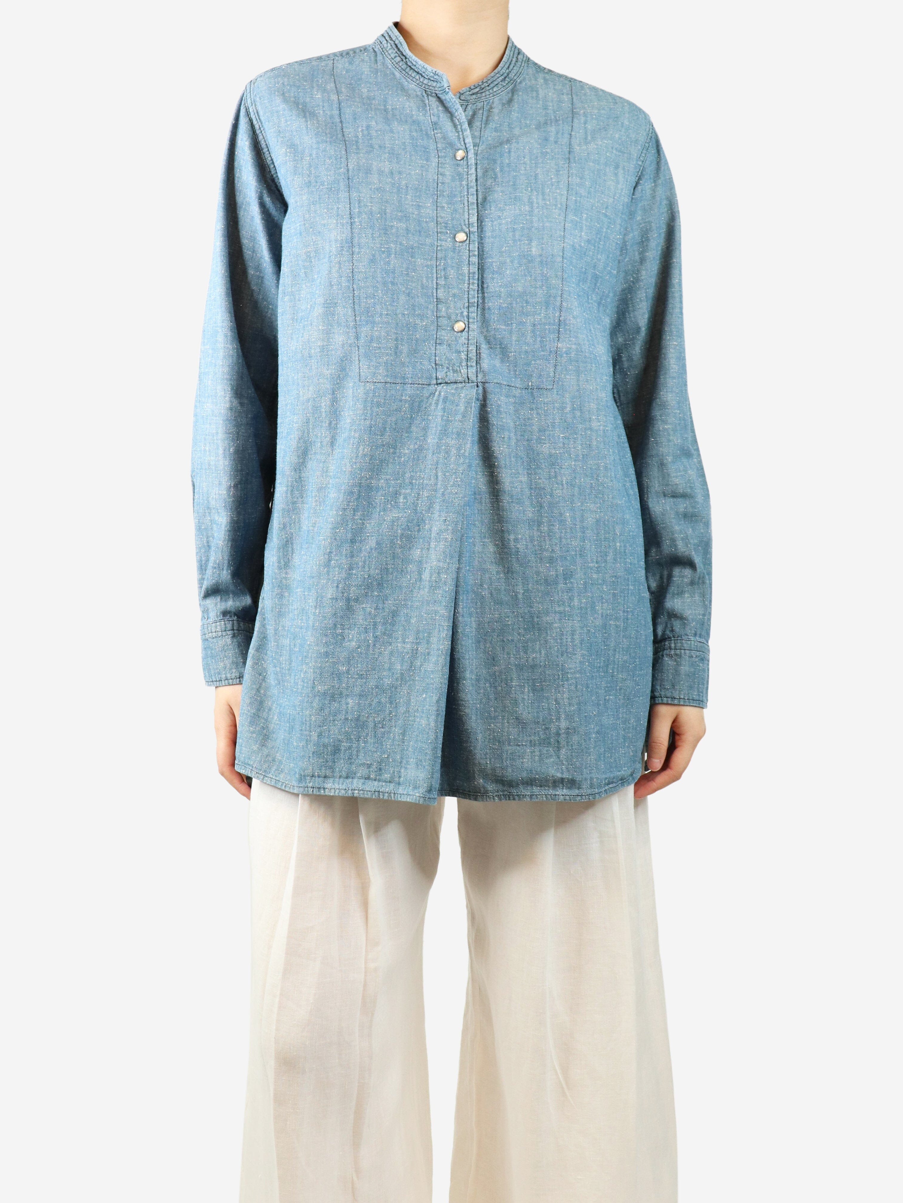 Blue Denim Shirt Blouse for Women - Size UK 10 (US 6) - Casual Button Down Shirt for Everyday Wear, Office & Outings