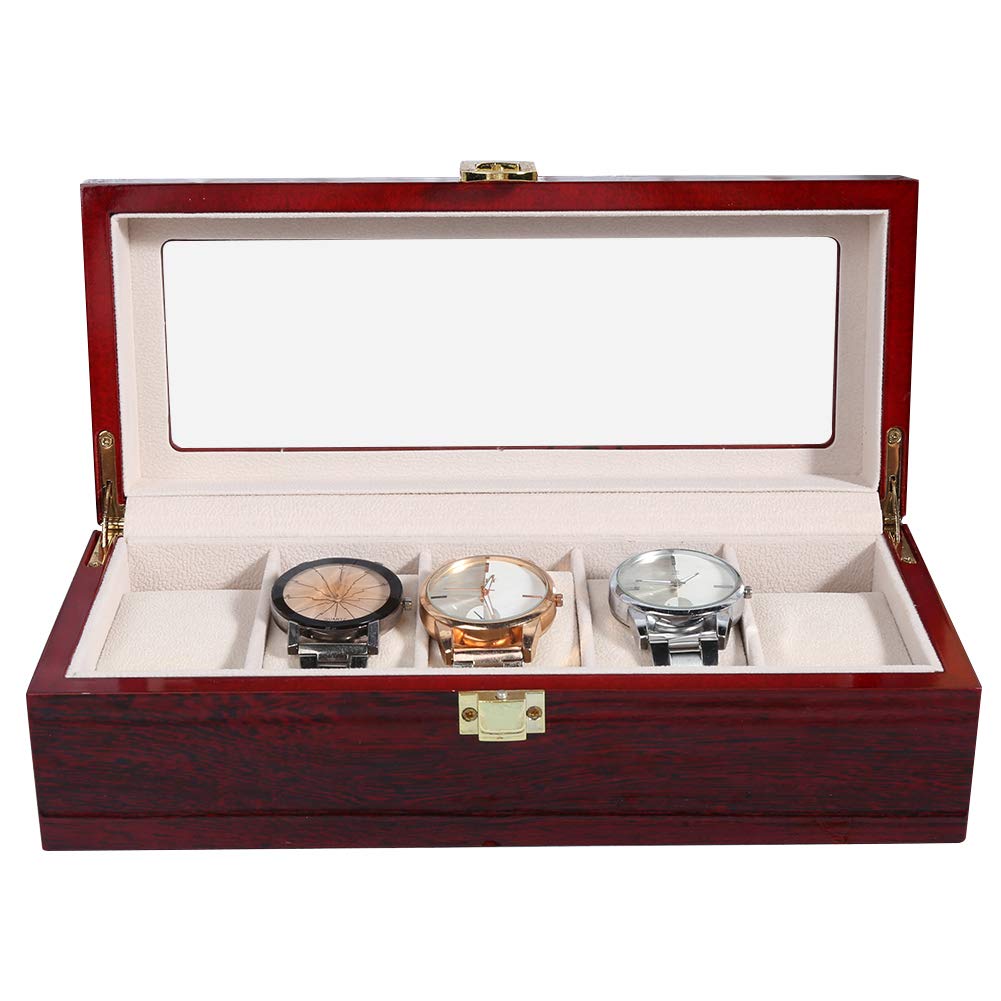 Rotek 5-Grid Wooden Watch Display Box - Jewelry & Wristwatch Organizer for Gifts & Home Decor