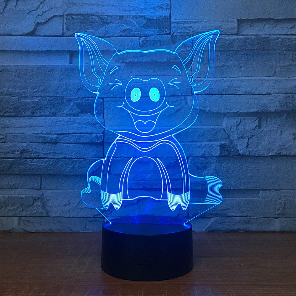 3D Pig Night Light LED Touch Switch Desk Lamp with 7 Color Changing Modes - Optical Illusion Table Decor for Kids Room, Nursery, Birthday Gift & Christmas Home Decoration