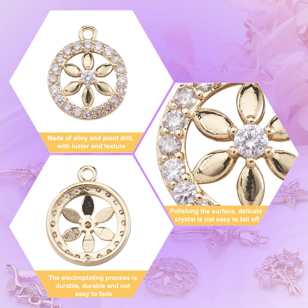 Pandahall Micro Pave Clear Cubic Zirconia Brass Gold Plated Charms - Jewelry Making Supplies for Bracelets, Earrings & Necklaces - DIY Women's Fashion Accessories (Perfect for Gift Giving, Party Wear & Handmade Crafts)