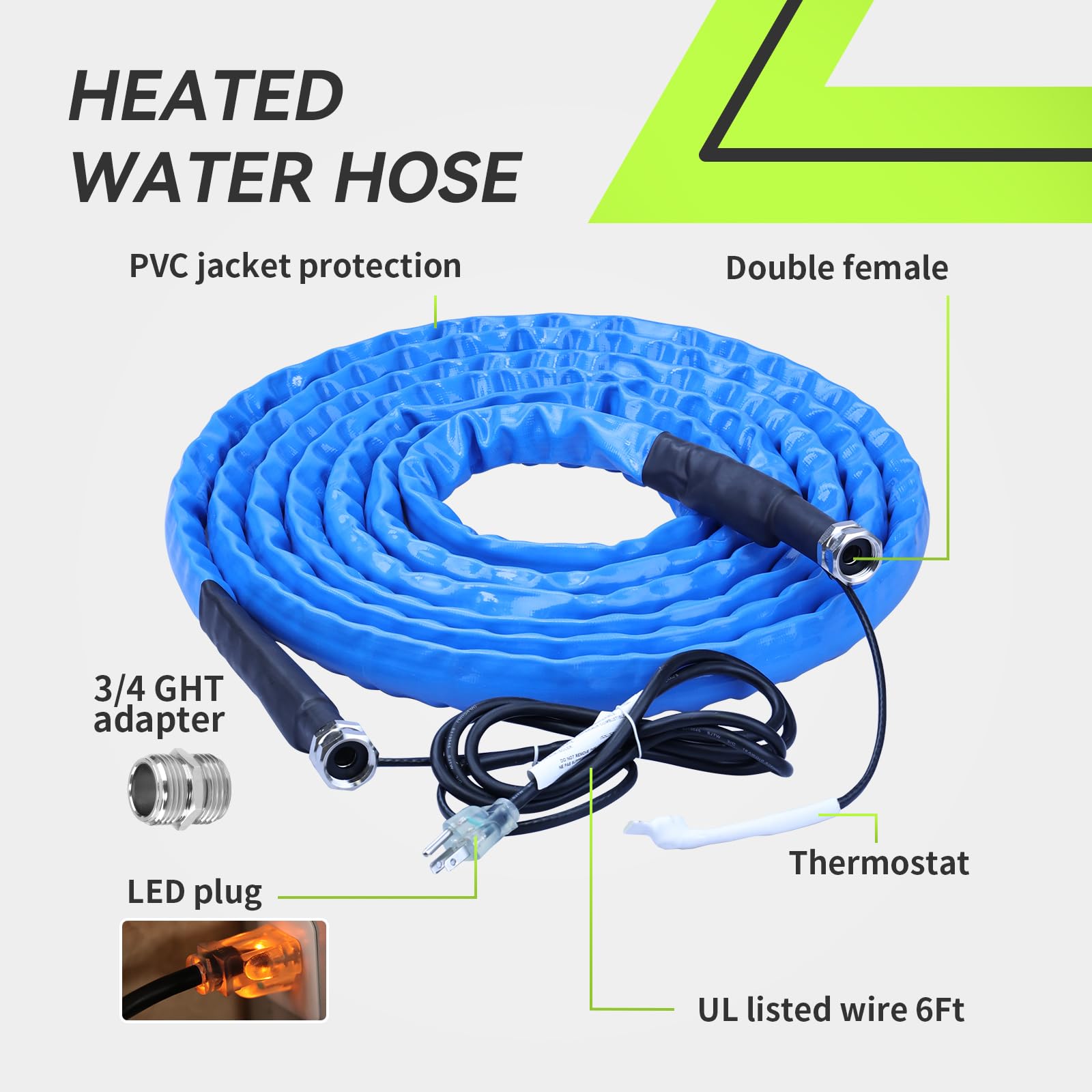 RVMATE 50FT Heated RV Water Hose with Thermostat - Freeze Proof to -20℉, Energy Saving Design for RV, Camper, Home & Garden Use | Perfect for Winter Camping & Outdoor Water Supply
