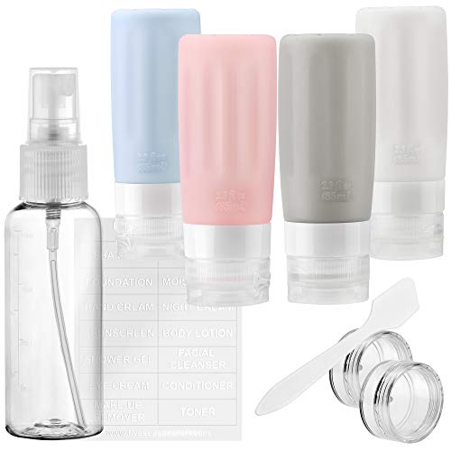 TSA Approved Leak Proof Silicone Travel Bottles for Toiletries - 5 Pack Squeeze Tubes, Perfect for Carry On Luggage & Air Travel Accessories | Ideal for Shampoo, Lotion, Cosmetics on Vacation & Business Trips