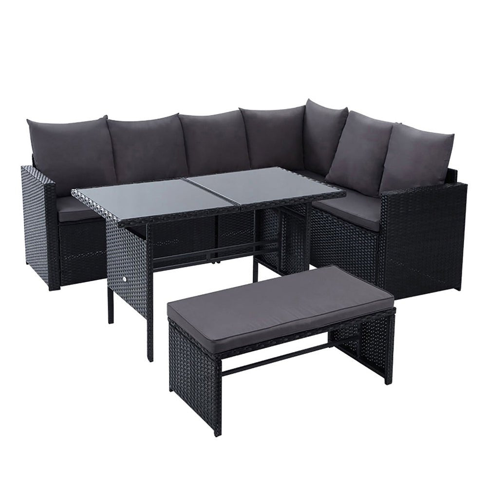 8-Piece Black Wicker Outdoor Lounge Set with Storage Cover - Patio, Garden, Poolside Furniture for Relaxing & Entertaining