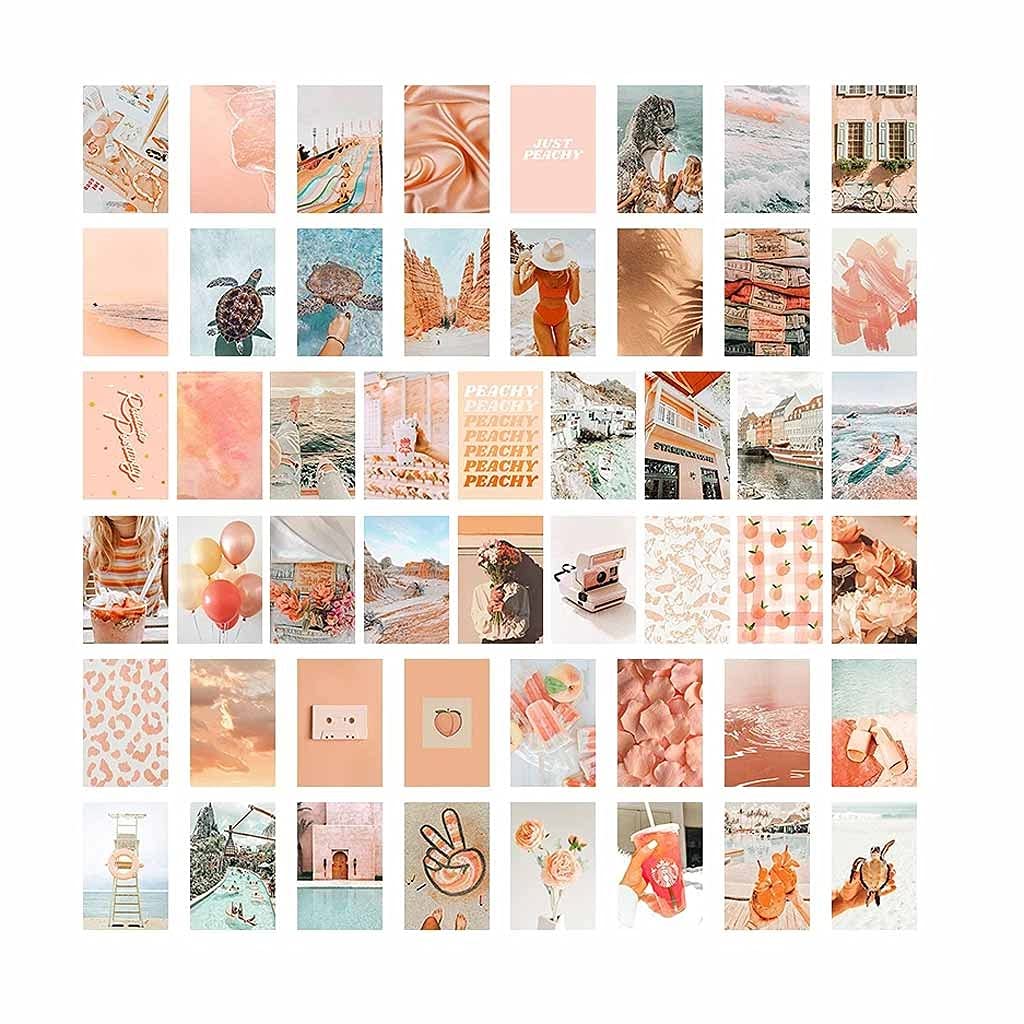 50Pcs Peach Beach Aesthetic Wall Collage Prints - Teal Color Room Decor Kit for Bedroom, Living Room & Dorm | Tropical Summer Vibes Photo Set for Girls Room & Teen Decor