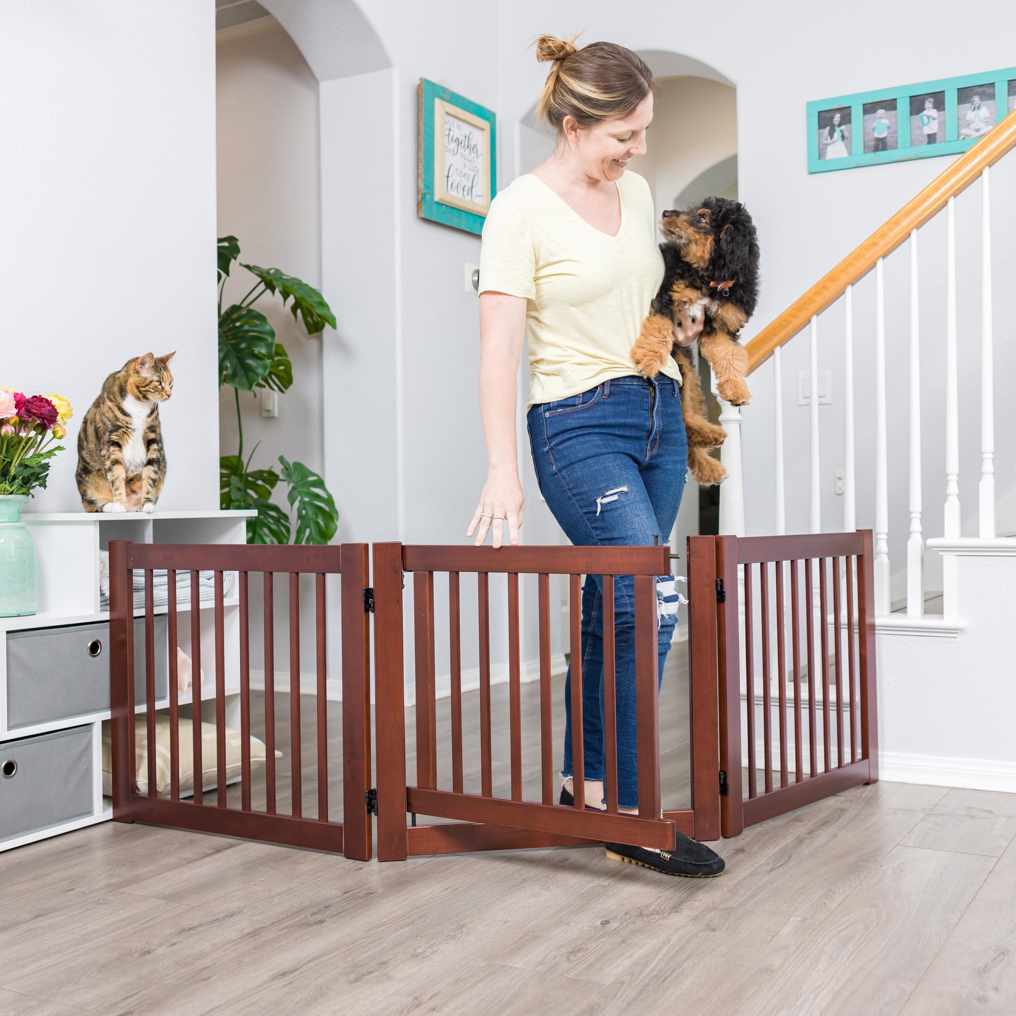 360° Adjustable Freestanding Pet Gate with Door - Ideal for Home, Stairs & Wide Openings | Safe & Secure for Dogs & Cats