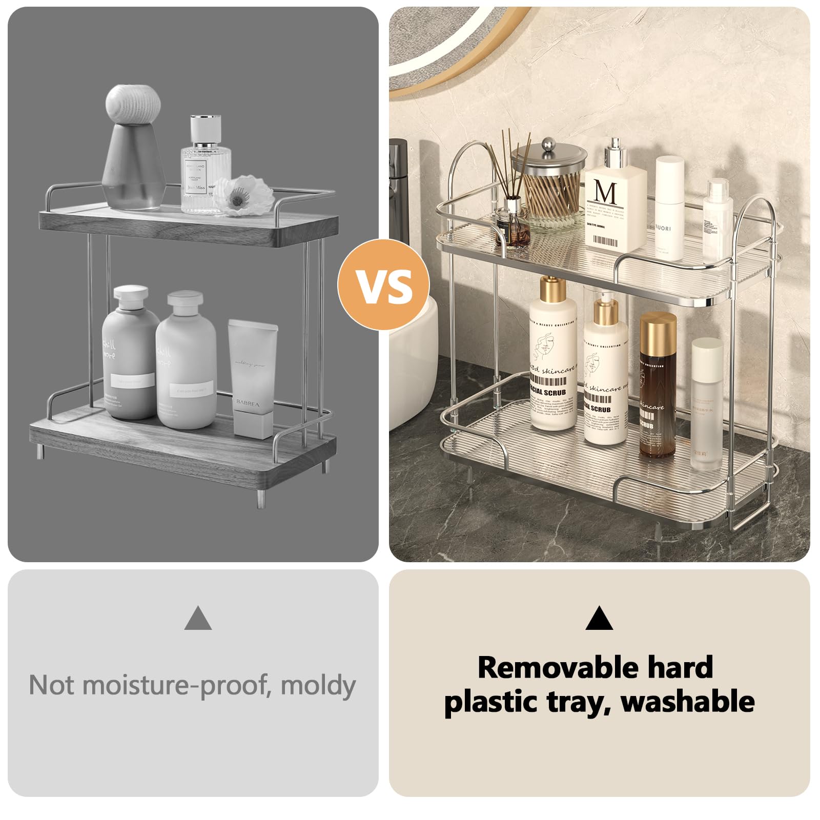 2-Tier Bathroom Counter Organizer - Silver Makeup & Skincare Vanity Organizer with Perfume Tray | Countertop Storage for Cosmetics, Jewelry & Toiletries | Perfect for Bathroom, Bedroom & Dressing Table Organization