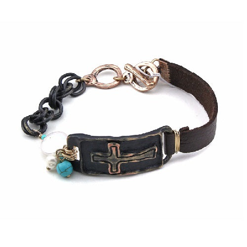 Handmade Cross Toggle Leather Bracelet for Women - Adjustable Boho Chic Wristband for Everyday Wear, Gifts & Layering