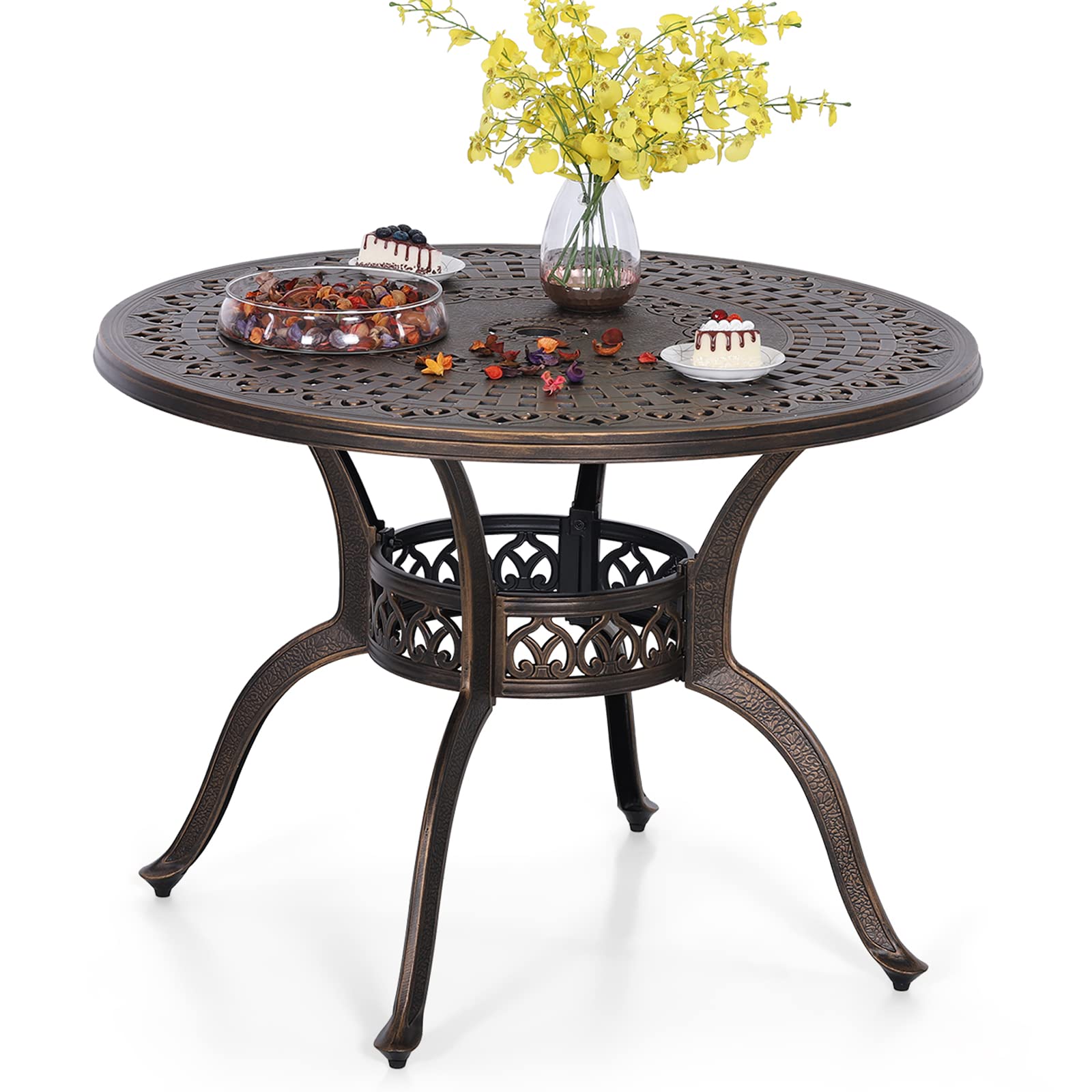 PHI VILLA 39 Inch Round Outdoor Dining Table - Cast Aluminum Patio Bistro Table with 1.97