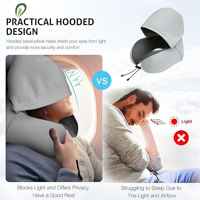 **Upgraded Memory Foam Travel Neck Pillow with Built-in Storage Bag – Ergonomic Support for Airplane, Car, Office & Home Use – Comfortable Head & Neck Cushion for Rest & Travel**